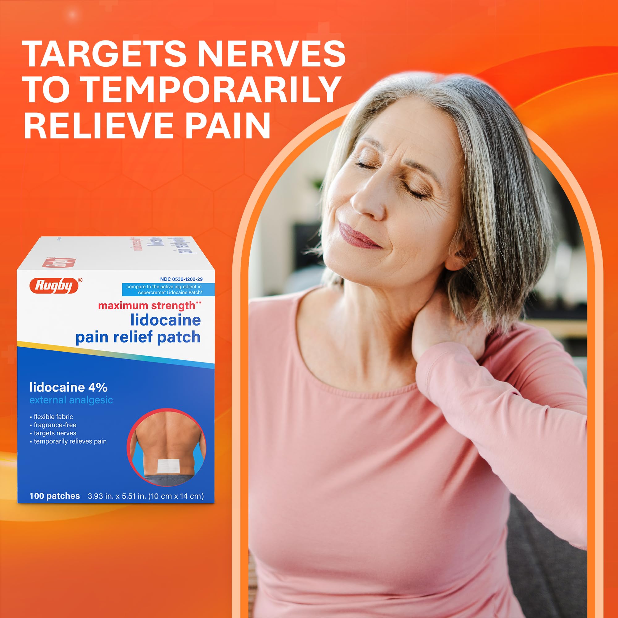 Rugby Maximum Strength 4% Lidocaine Pain Relief Patch- External Analgesic - Flexible Fabric, Fragrance-Free - Temporarily Relieves Pain - 100 Patches (10 cm x 14 cm Each) RUGBY LABORATORIESAu supplements