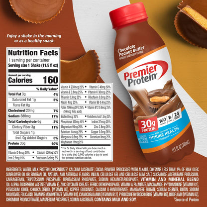Premier Protein Shake, Chocolate Peanut Butter Liquid, 30g Protein, 1g Sugar, 24 Vitamins Premier ProteinUS supplements