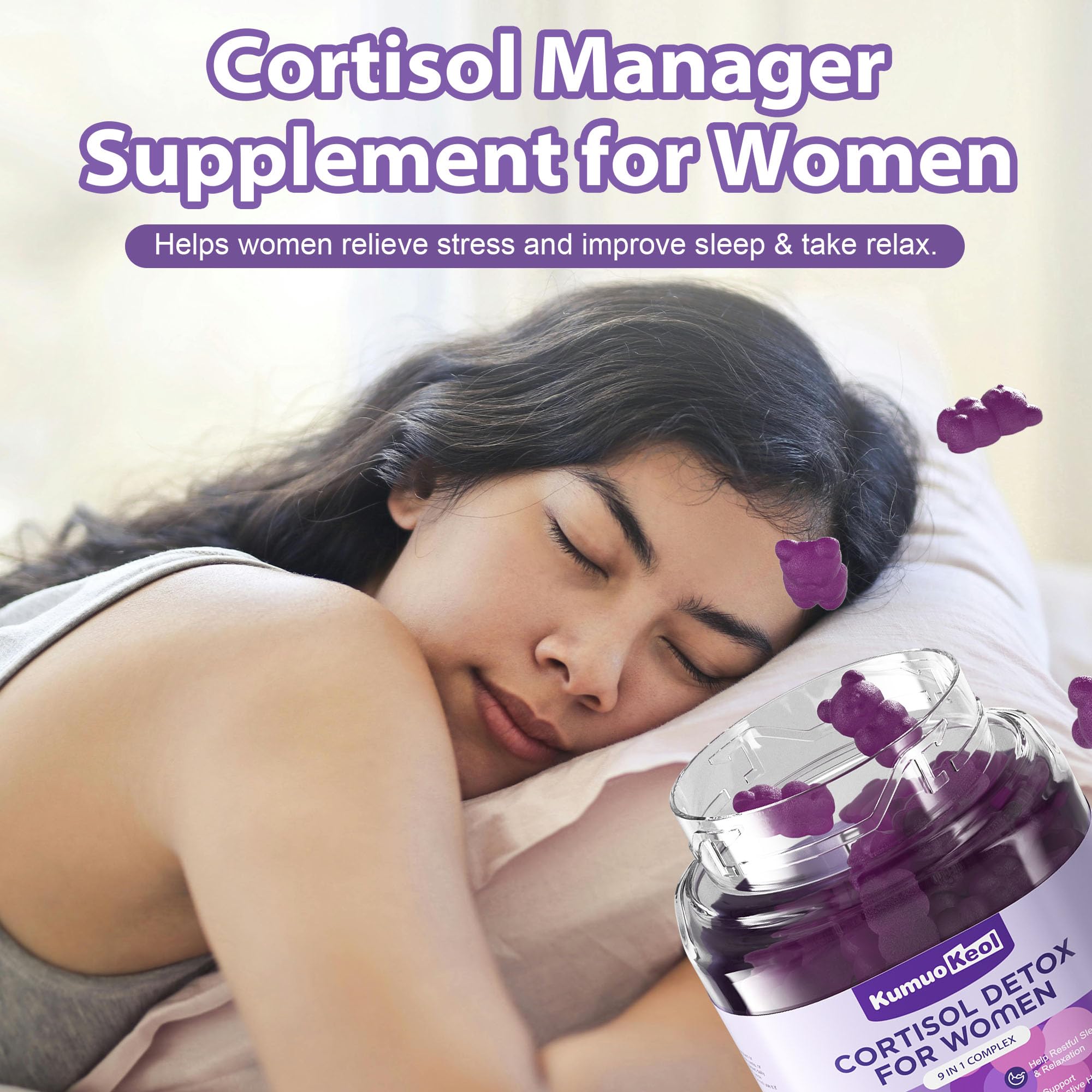 Cortisol Supplements for Women, Lower Cortisol for Women, Cortisol Gummies with Ashwagandha, Magnesium, L-Theanine, Phosphatidylserine, Vitamin, Relaxation, Focus, Sugar-Free, Vegan, 90 Count KumuoKeolAu supplements