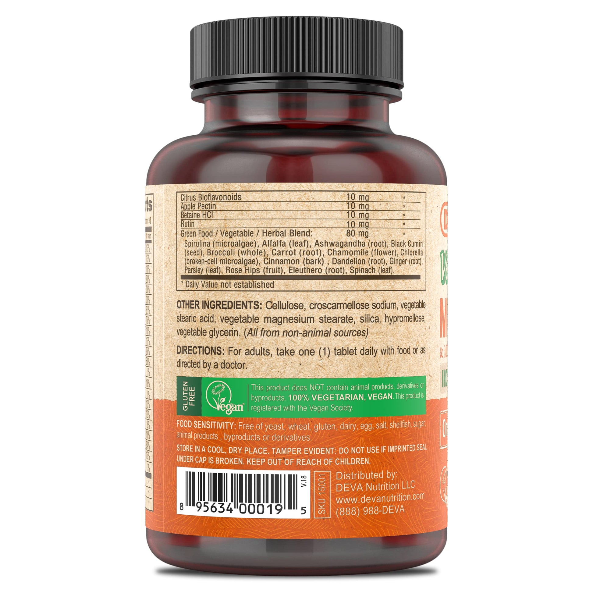 DEVA Vegan Iron-Free Multivitamin & Mineral Supplement, Green Food Blend, Spirulina, Chlorella, Ashwagandha, Broccoli, 90 Coated Tablets DEVAAu supplements