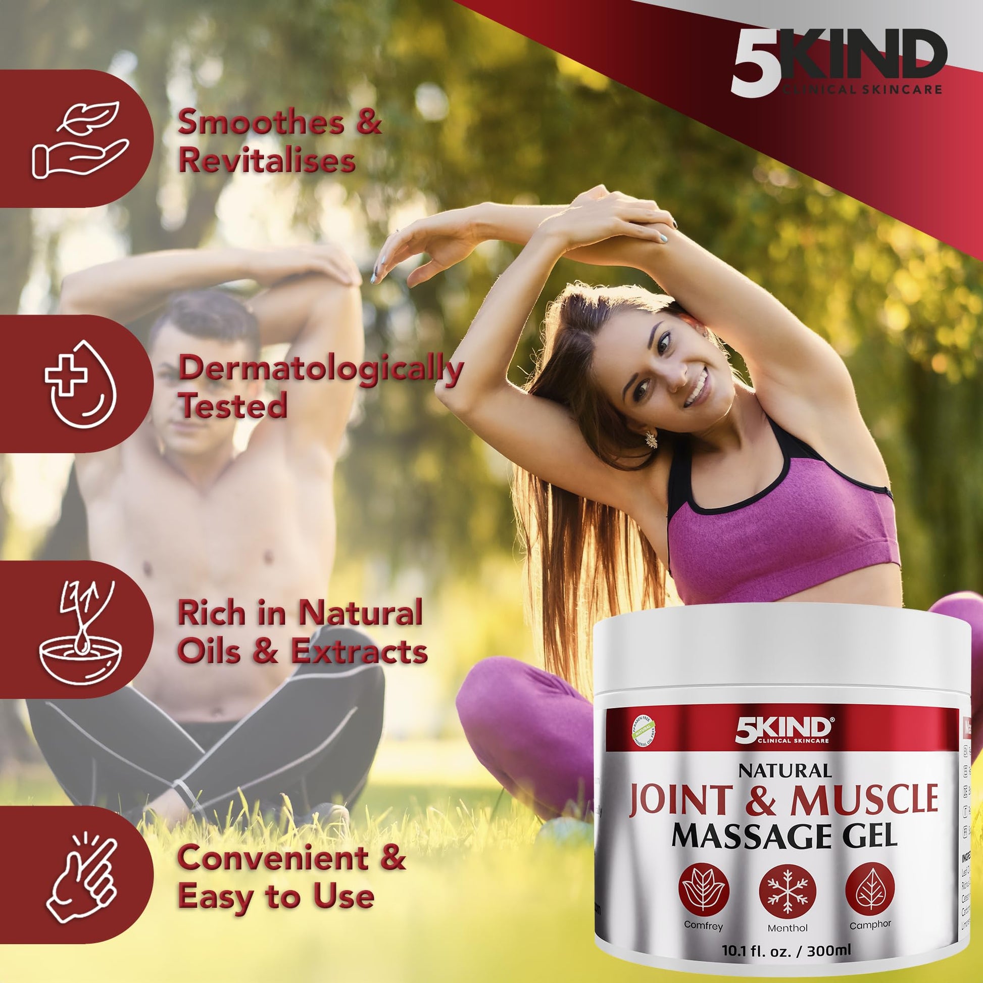Natural Joint & Musccle Therapy Gel 10.1 Fl Oz- Calendula Cream with Camphor, Comfrey & Menthol - High Strength Revitalising Muscle Rub- Joint Gel for Muscles, Back, Knees, Neck & Shoulders 5Kind 5kind clinical skincareAu supplements