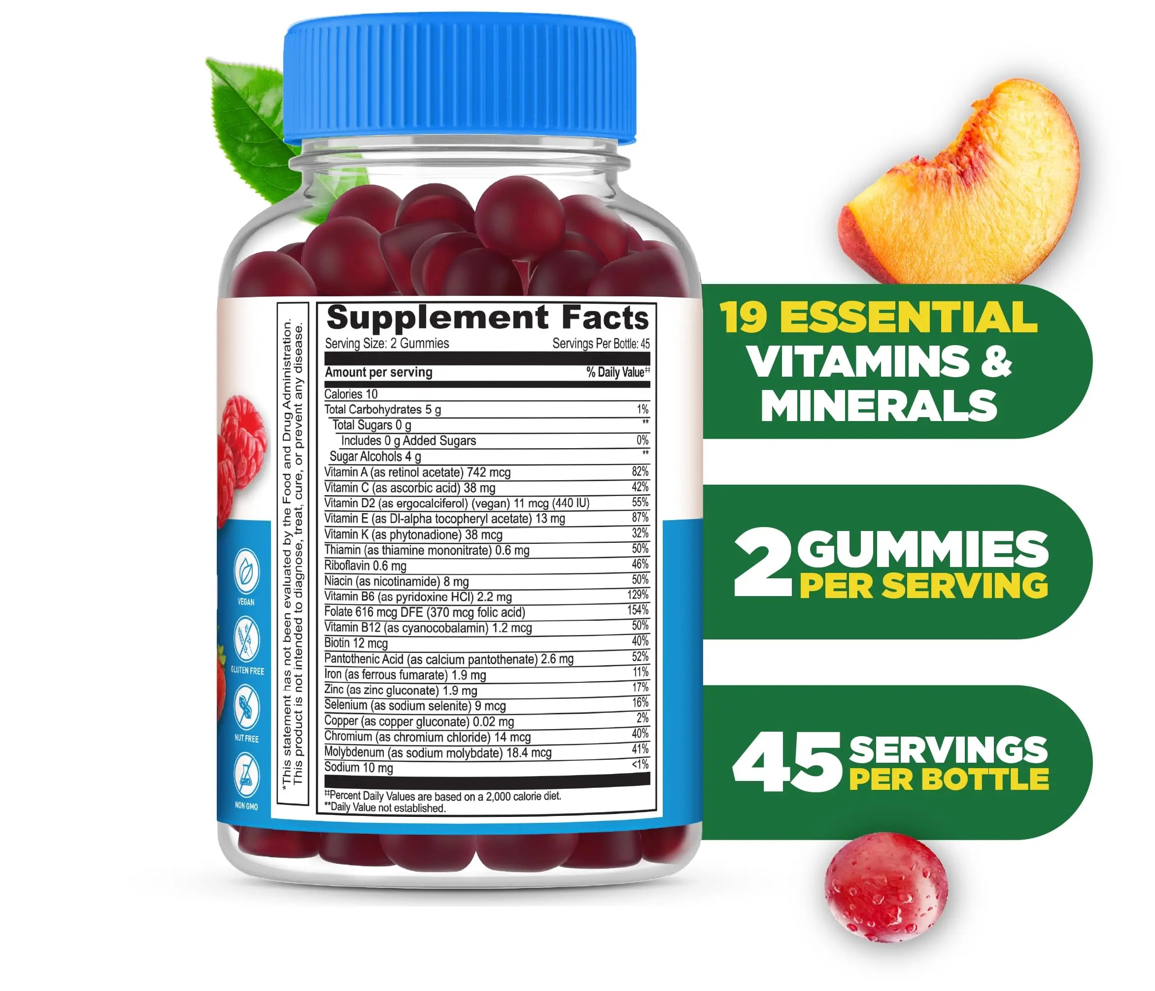 Lifeable Sugar Free Multivitamin Gummies | with Iron Vitamin A, C, D, E, Niacin, B6, Folate, B12, Biotin, Pantothenic Acid, Zinc | LifeableAu supplements