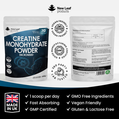 Creatine Monohydrate Powder 100% Pure Micronized Creatine - 350g Increased Absorption NEW LEAF PRODUCTSUS supplements