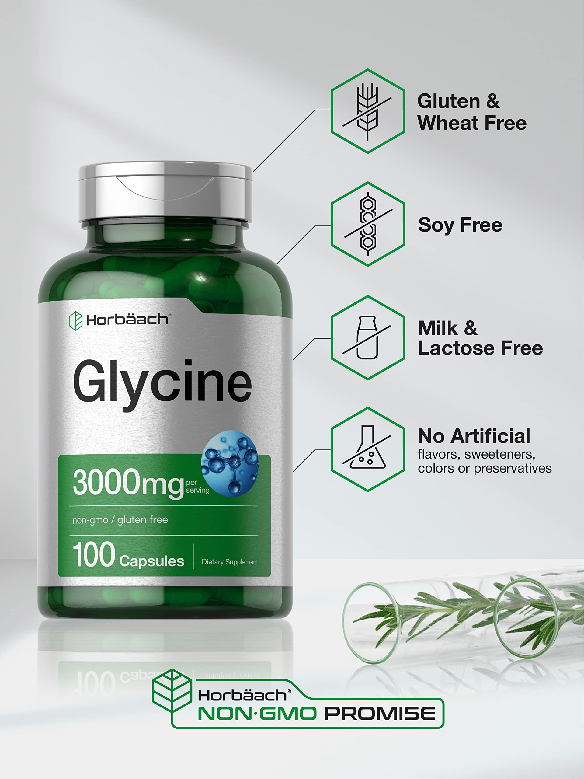Glycine 3000 mg 100 Capsules | Non-GMO, Gluten Free Glycine Supplement | by Horbaach HorbäachAu supplements