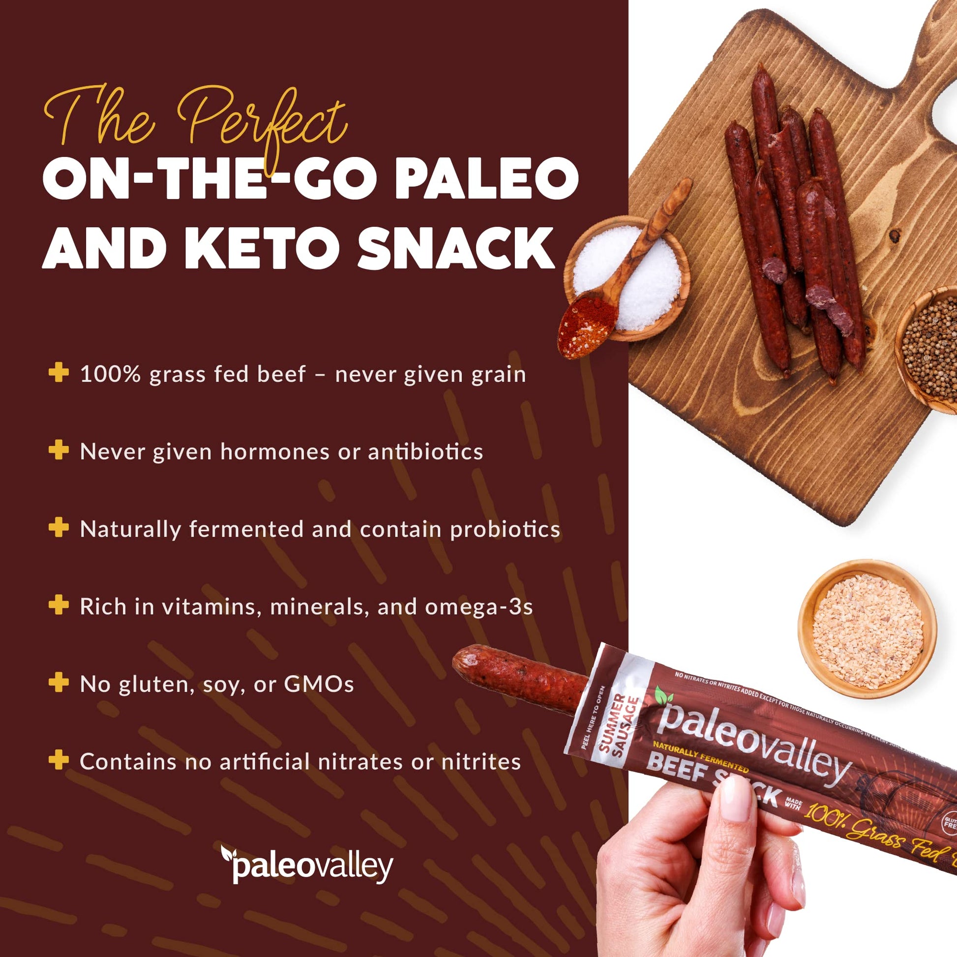 Paleovalley 100% Grass Fed Summer Sausage Beef Sticks - Delicious Gluten Free Beef Snack - High Protein Keto Friendly PaleovalleyUS supplements