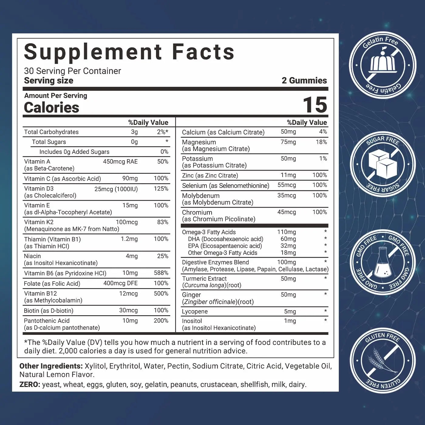 Mens Multivitamins Gummies with Vitamins A C D K E, B Complex, Omega-3, Digestive Enzymes, Lycopene, Calcium, Magnesium, Zinc WiszeenAu supplements
