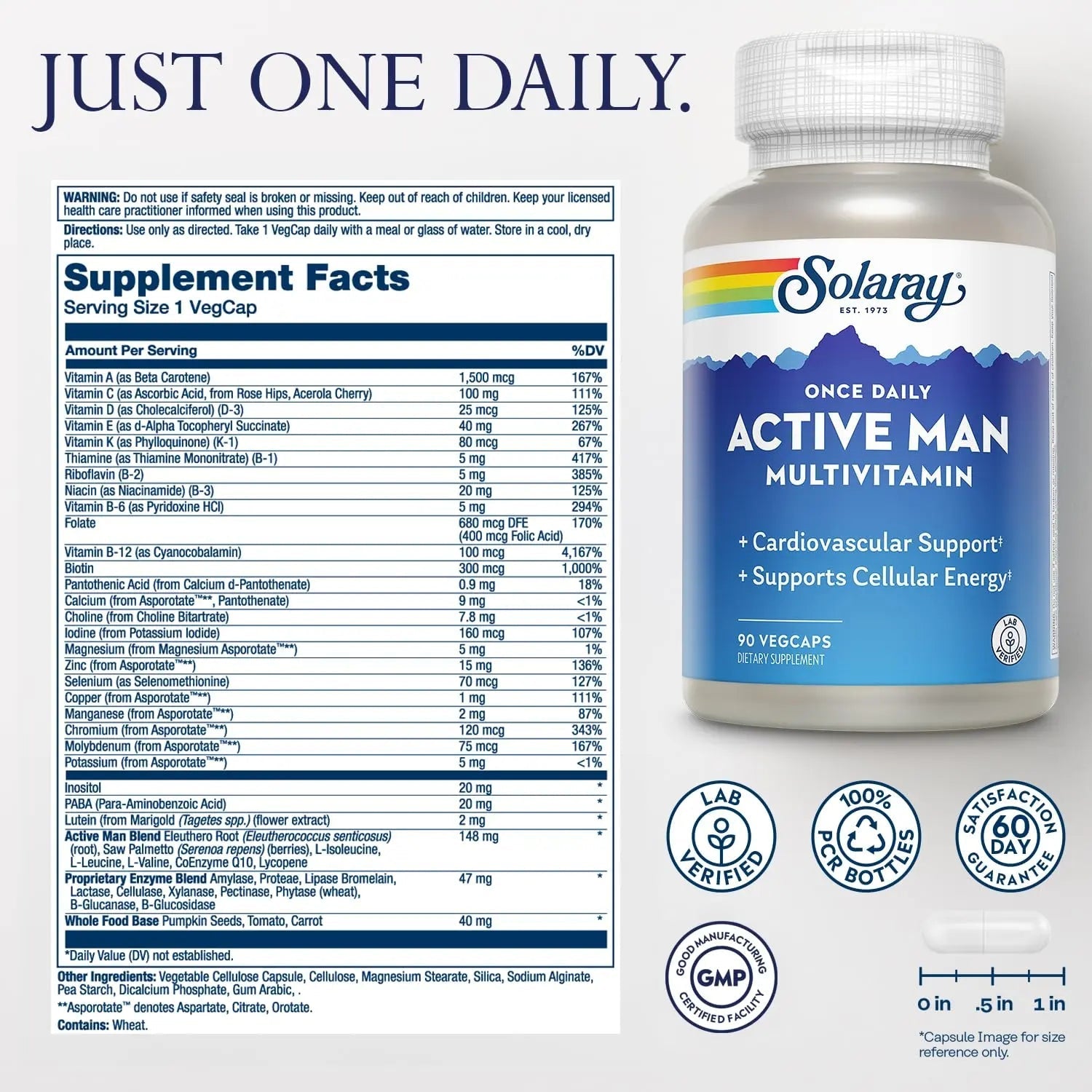 SOLARAY Once Daily Active Man Multivitamin - Cellular Energy and Immune Support Supplement w/Vitamin D, Vitamin C, B12, B6, Zinc, Lutein SOLARAYAu supplements