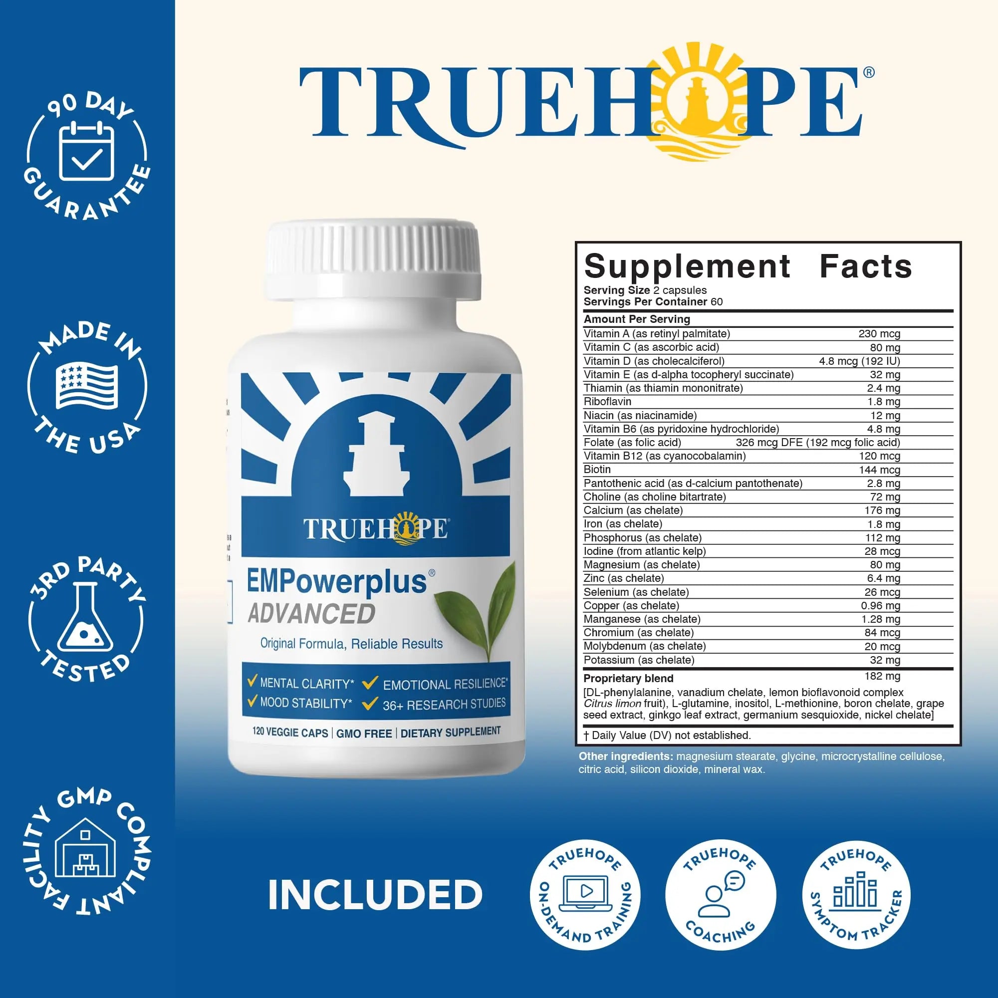 Truehope EMPowerplus Advanced Multivitamin for Women & Men - Broad-Spectrum Multivitamins & Chelated Minerals | 1000% Better Absorption | 37 Research Studies & 28 Years of Success | 30 Day Supply TruehopeAu supplements