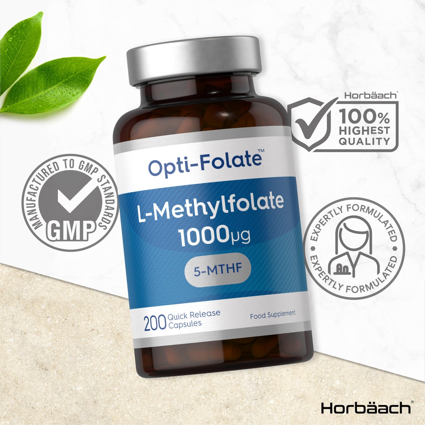 L-Methylfolate 1000ug | 200 Capsules | 5-MTHF Folate Supplement | Active Form HorbäachUS supplements