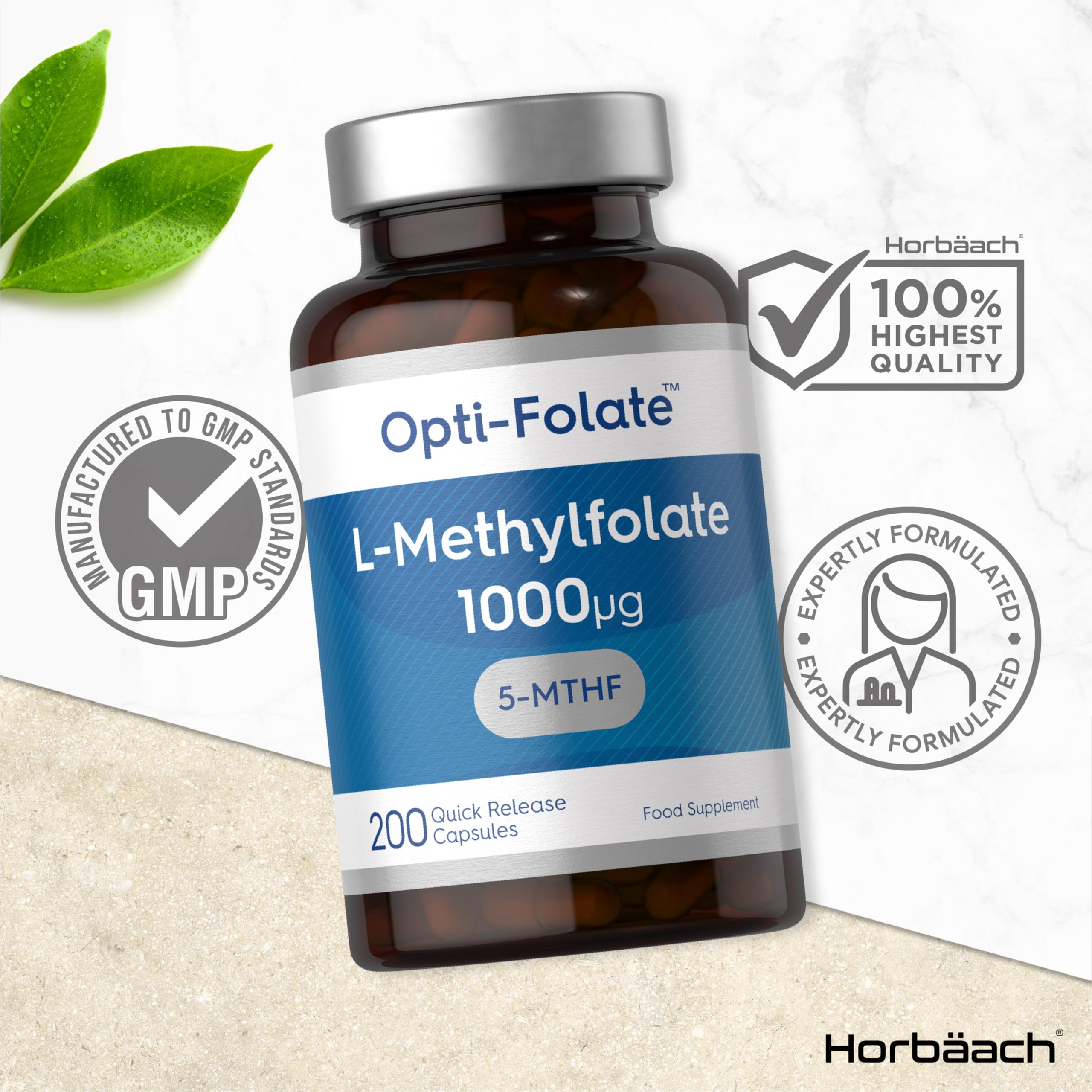 L-Methylfolate 1000ug | 200 Capsules | 5-MTHF Folate Supplement | Active Form HorbäachUS supplements