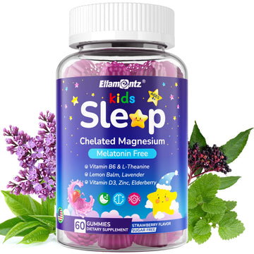 Kids Sleep Gummies, NO Melatonin Sleep Aid Gummies w/ Magnesium Glycinate, Magnesium Malate, L-Theanine, Lavender, B6, Zinc, D3K2 for Restful Sleep, Relax Brain & Muscle, Immune Support, Non-GMO 1Pack ELLAMENTZAu supplements