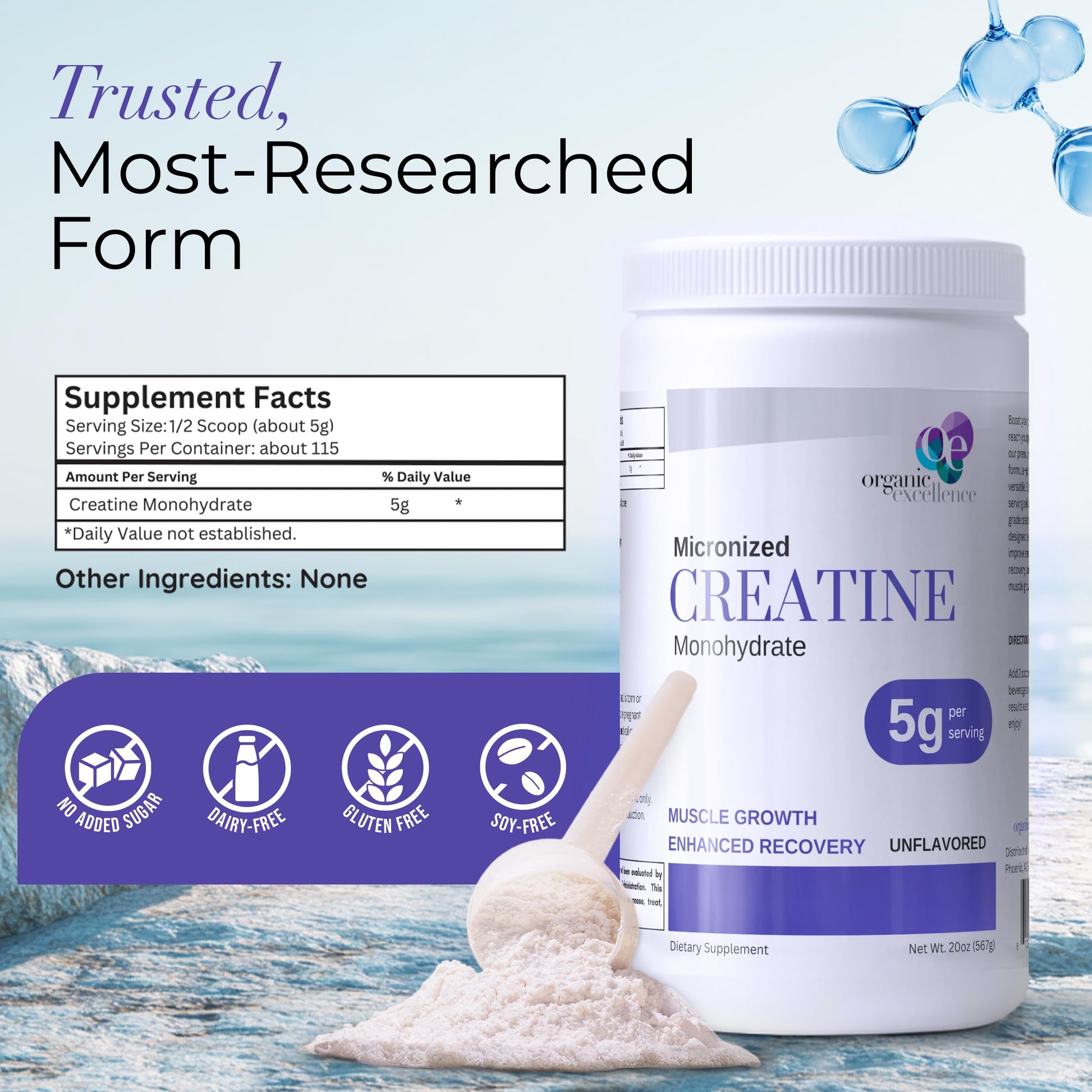 Organic Excellence Creatine Monohydrate – Micronized Creatine Powder for Muscle Growth, Strength & Recovery – Unflavored, 115 Servings Organic ExcellenceAu supplements