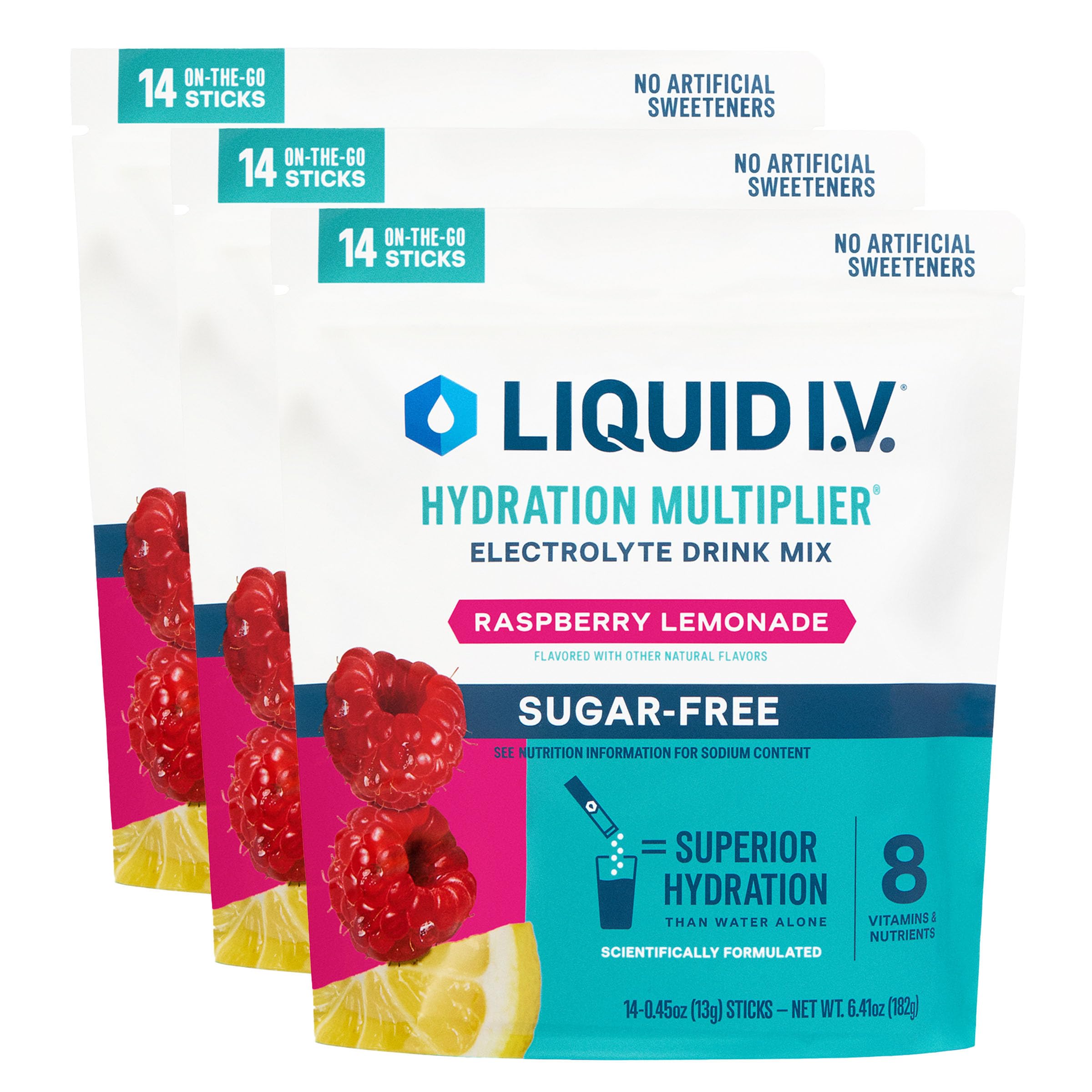 Liquid I.V.® Hydration Multiplier® Sugar-Free - Raspberry Lemonade | Electrolyte Powder Drink Mix | 3 Pack (42 Servings) Liquid I.V.US supplements