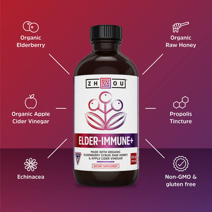 Zhou Nutrition Elderberry Syrup, Immune System Booster with Organic Elderberry Syrup Zhou NutritionUS supplements