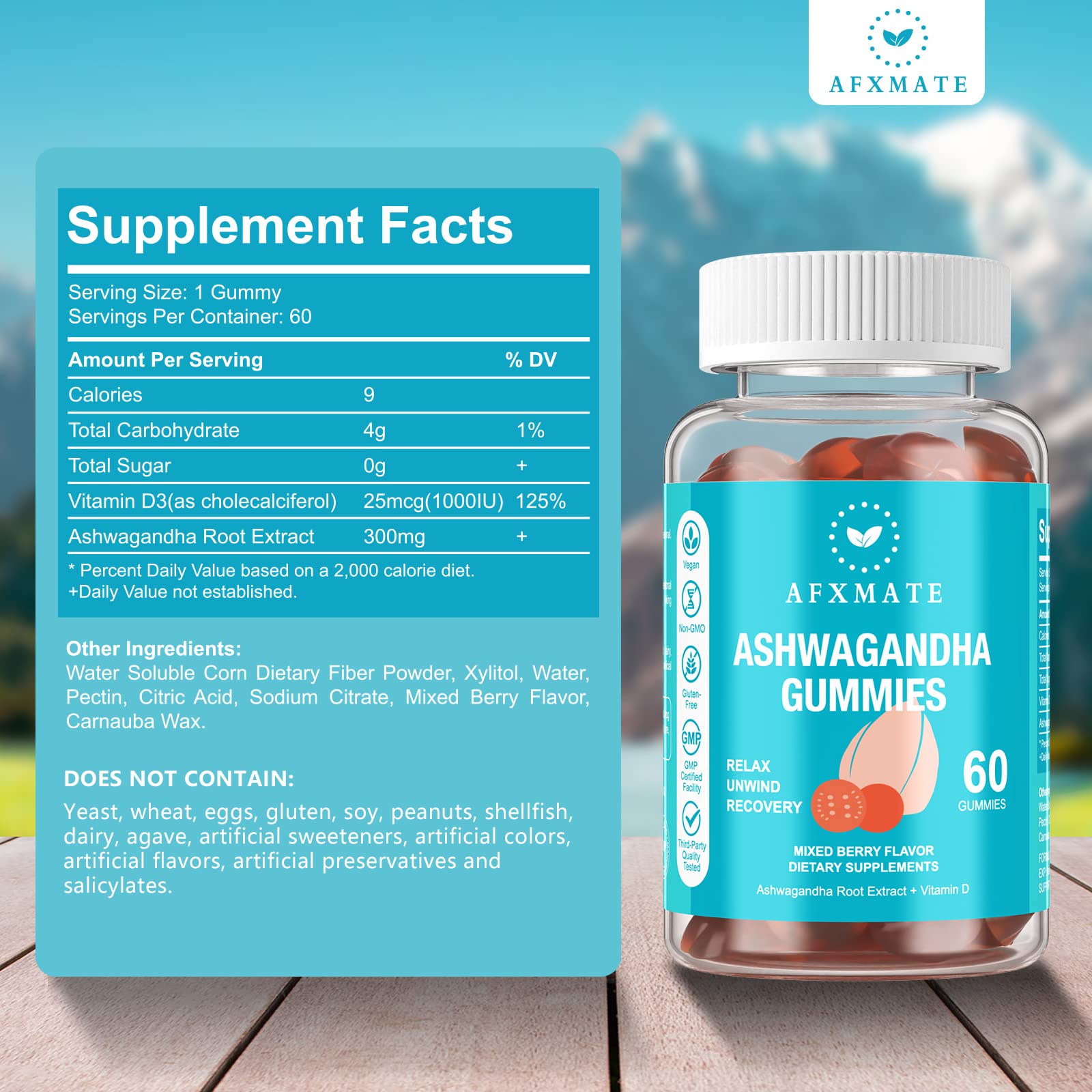 AFXMATE Ashwagandha Gummies & Vitamin D Gummies for Men & Women 120 Count Aswangdha Supplement (Non-GMO, Sugar Free & Gluten Free) AFXMATEAu supplements