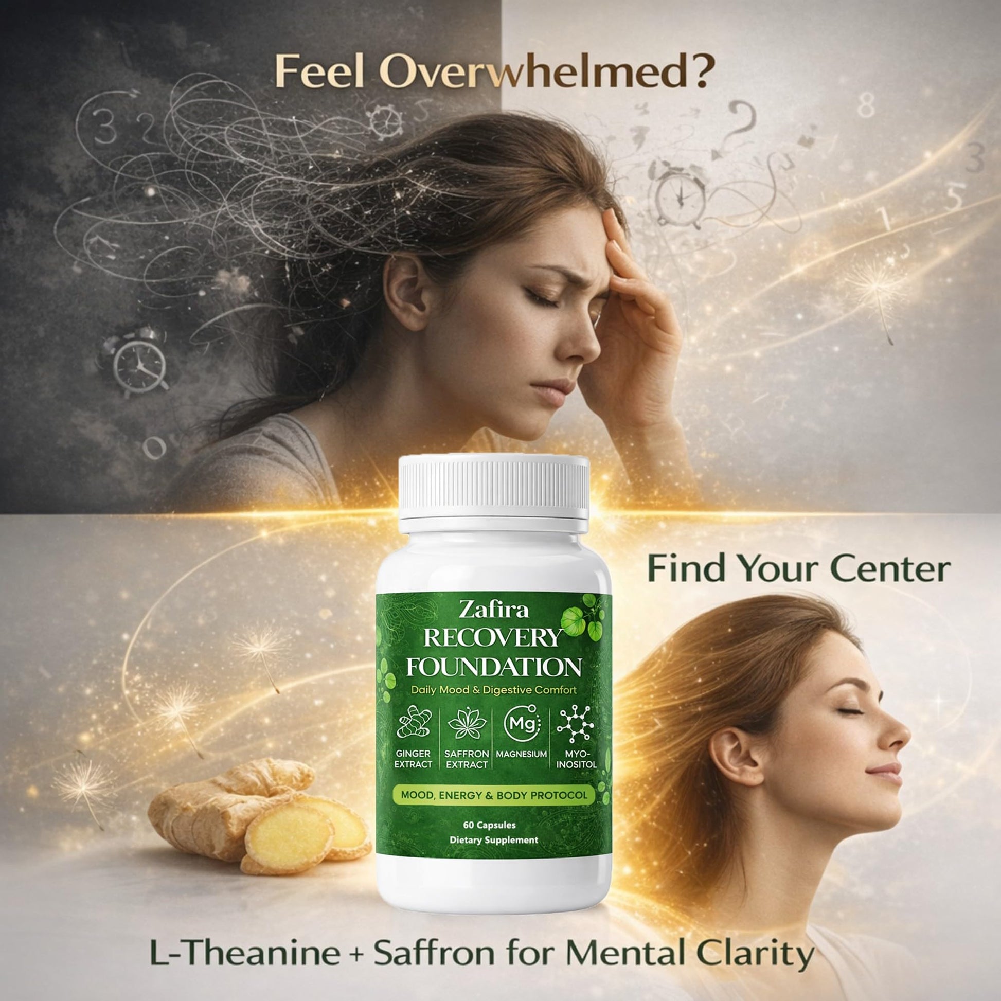 DYDUON Zafira Recovery Foundation Capsules – Mental Clarity, Hair & Mood Support, Natural Herbal Formula with Saffron Extract, Ginger Extract, L-Theanine, Myo-Inositol, Non-GMO, 60 Capsules DYDUONAu supplements
