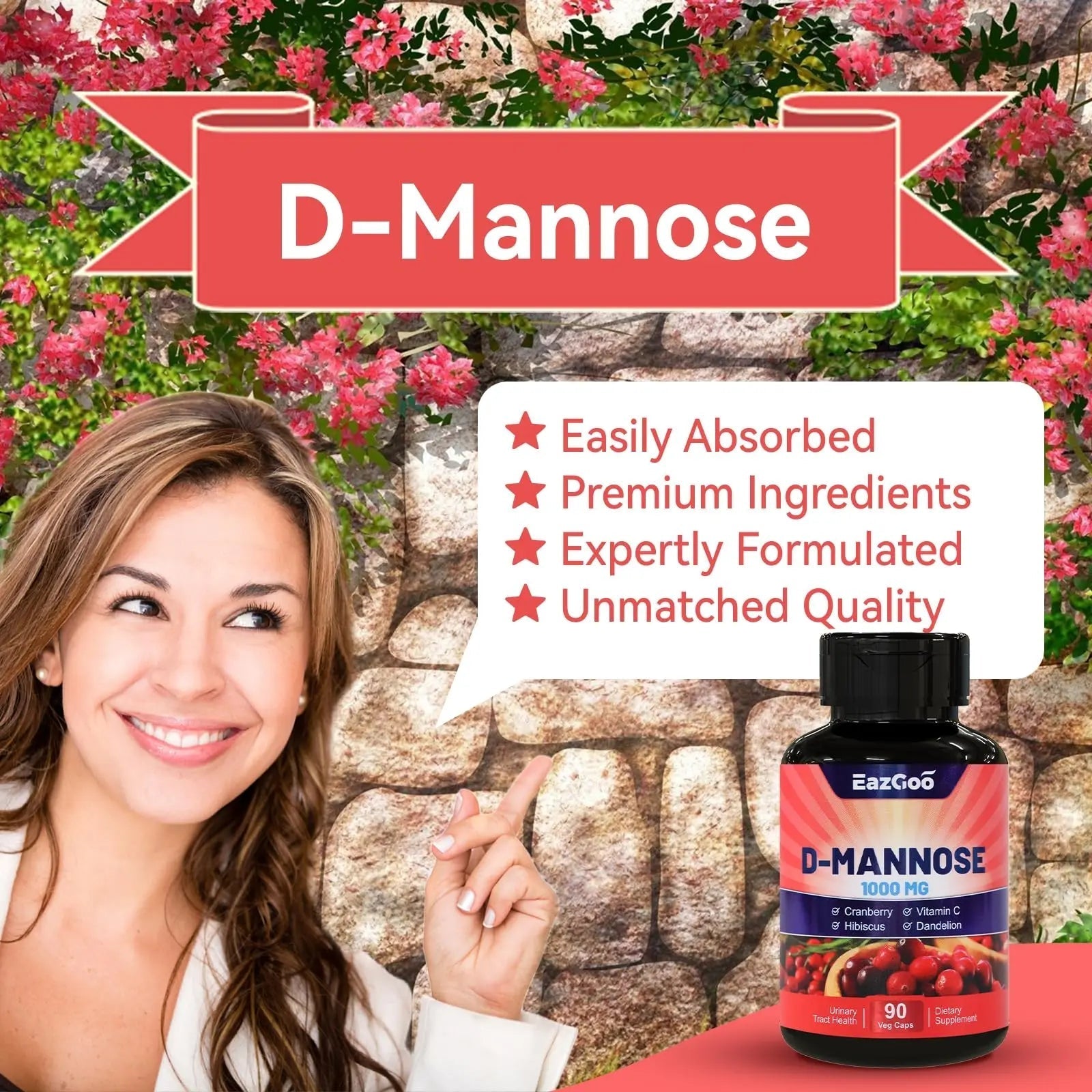 EAZGOO D-Mannose Supplement – 1000mg Capsules with Cranberry, Vitamin C, Hibiscus & Dandelion Extract, Support Urinary Health, D Mannose & Cranberry Capsules, 90 Count(Pack of 2) EAZGOOAu supplements