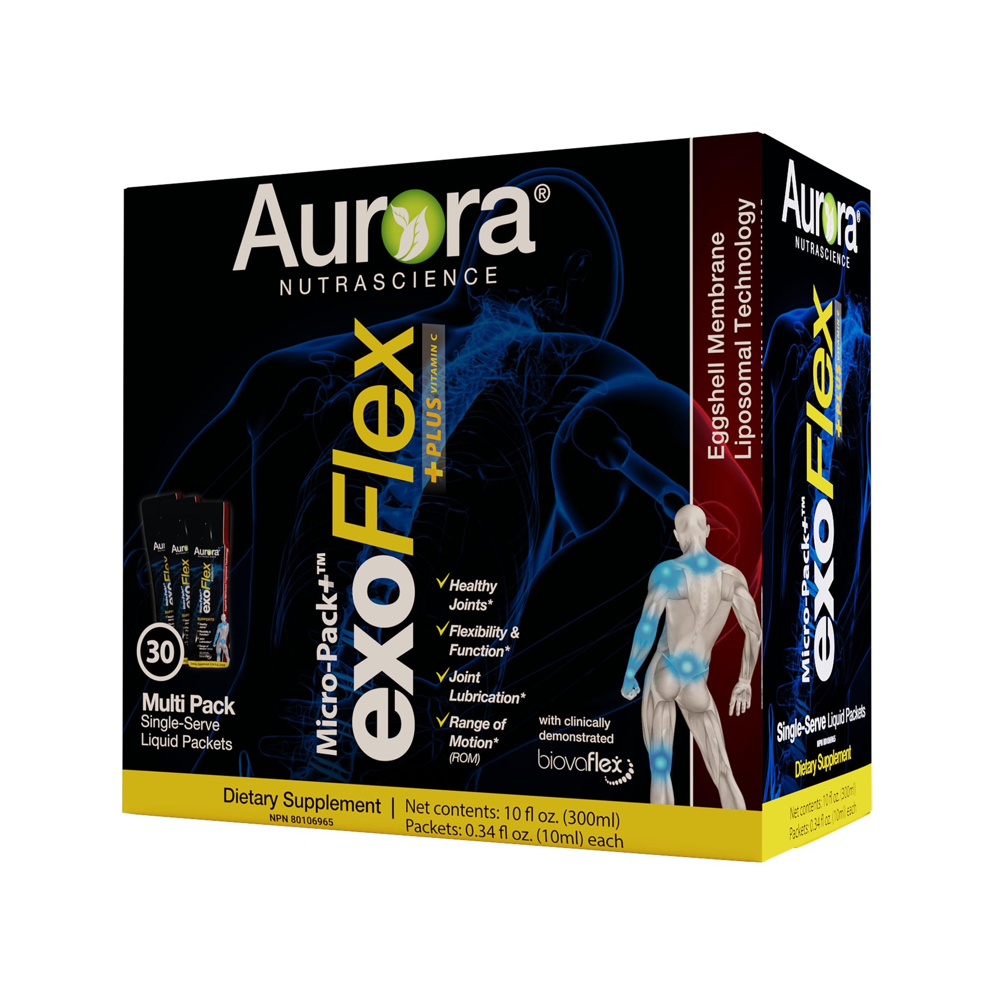 Aurora Nutrascience Micro-Pack Liposomal exoFlex+ - Liquid Vitamin C Supplement, Eggshell Membrane with BiovaFlex, Curcumin, & Boswellia, for Men & Women - 30 Single-Serve Packets Aurora NutrascienceAu supplements