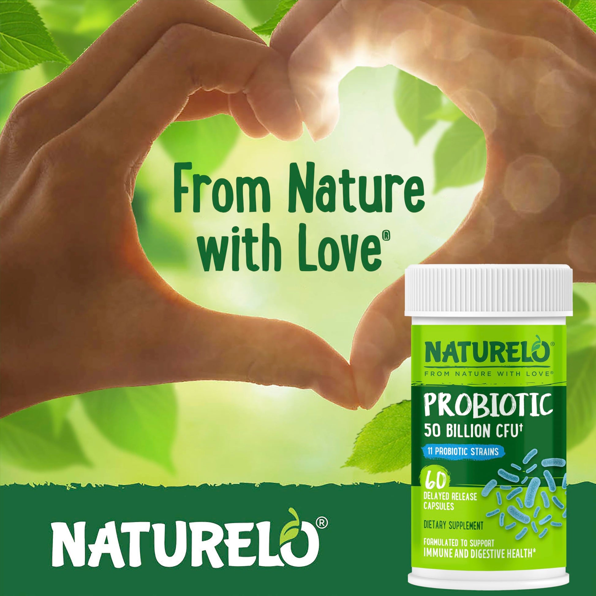 NATURELO Probiotics for Digestive Health, 50 Billion CFU, 60 Vegetarian Capsules, 11 Strains, Daily Use Supplement, Delayed Release, No-Fridge, Boosts Immune System, Probiotics for Women & Men NATURELOAu supplements