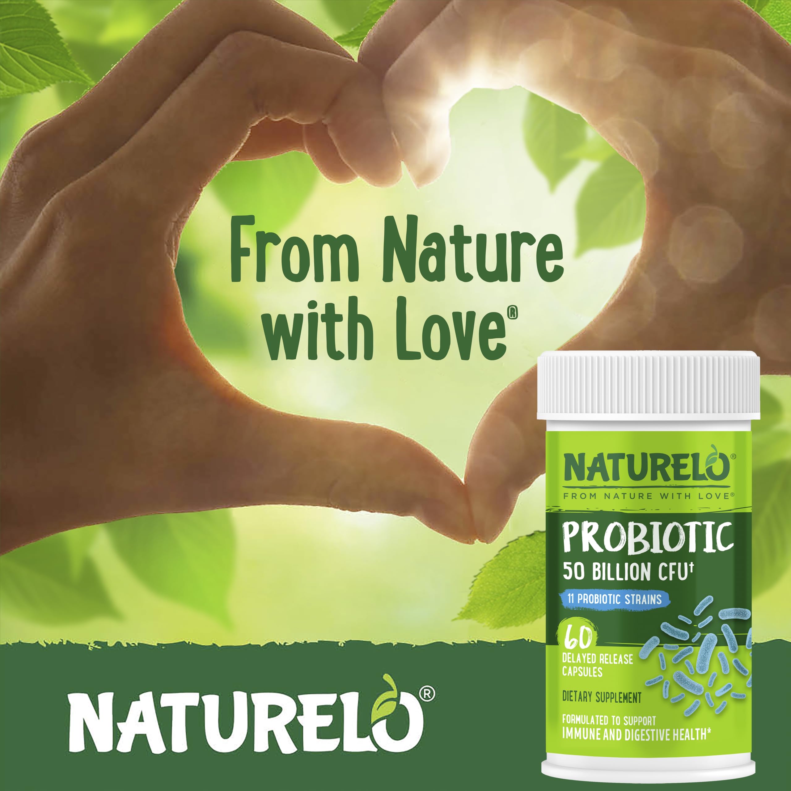 NATURELO Probiotics for Digestive Health, 50 Billion CFU, 60 Vegetarian Capsules, 11 Strains, Daily Use Supplement, Delayed Release, No-Fridge, Boosts Immune System, Probiotics for Women & Men NATURELOAu supplements