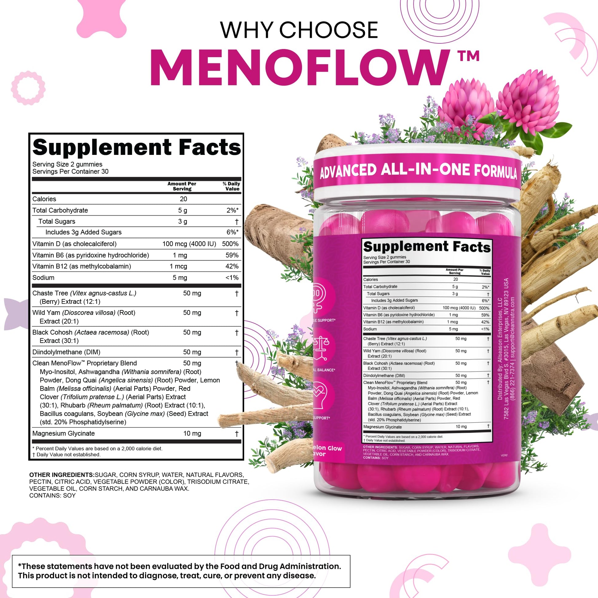 Clean Nutra Menopause Supplements for Women Chastberry Wild Yam Gummies Inositol Black Cohosh Magnesium Red Clover DIM Supplement B6 Magnesium Glycinate Glycine Vitex Hormone Balance Gummy Vitamins Clean NutraceuticalsAu supplements