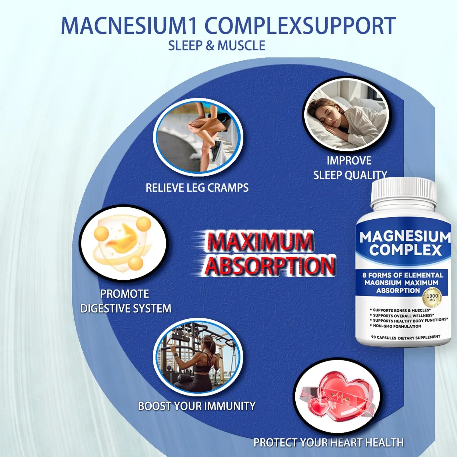 Magnesium Complex 1000mg with 8 Forms – Glycinate, Citrate, Malate, Taurate for Absorption – Supports Bone, Muscle, Energy & Recovery – Vegan, Non-GMO, 90 Capsules (1) alzclippnz supplements