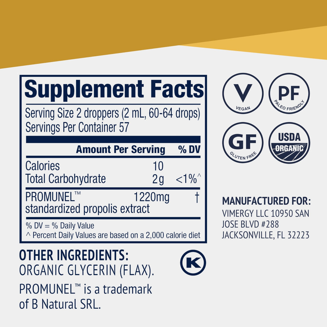 Vimergy PropolisPure® – Supports Immune and Respiratory Health* – Benefits Oral Health* – USDA Certified Organic, Kosher, Paleo-Friendly, Gluten-Free – 115 mL (57 Servings) VimergyAu supplements
