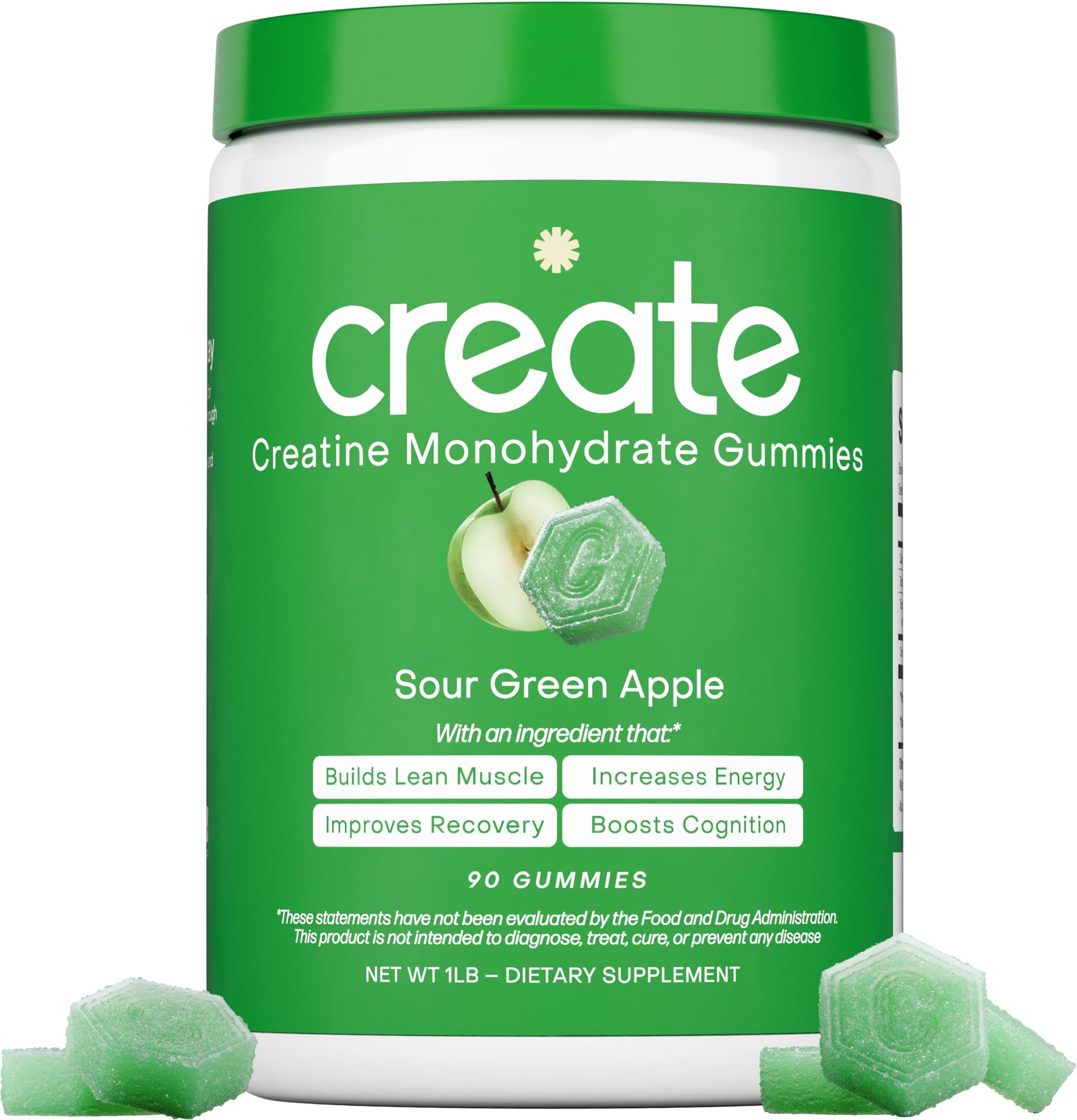 Create Creatine Monohydrate Gummies for Men & Women, Boost Focus, Strength, and Endurance, Anti-Melting Formula, Vegan, Gluten-Free, Non-GMO, 1.5g of Creatine per Gummy (Sour Green Apple) CreateAu supplements