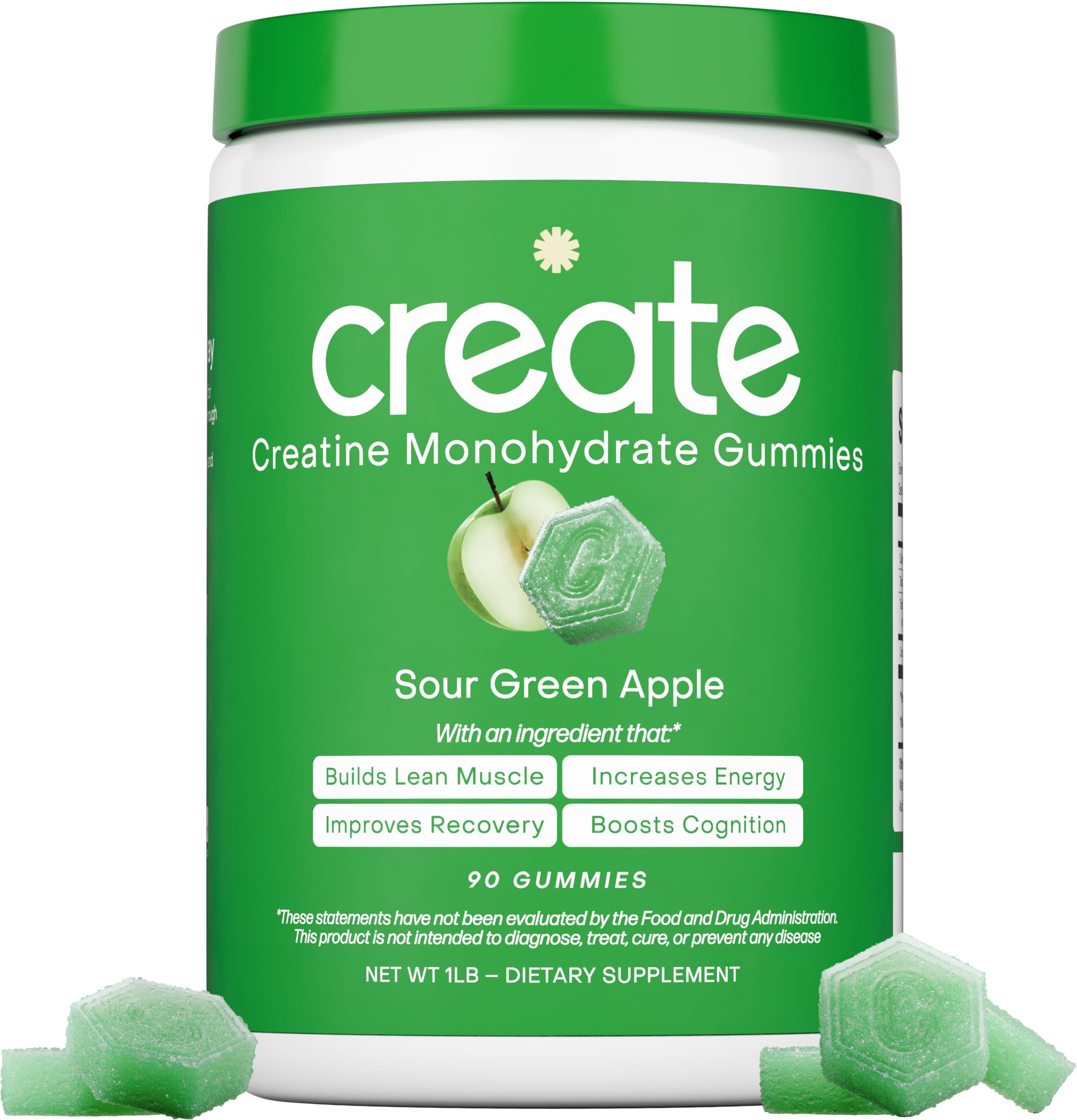 Create Creatine Monohydrate Gummies for Men & Women, Boost Focus, Strength, and Endurance, Anti-Melting Formula, Vegan, Gluten-Free, Non-GMO, 1.5g of Creatine per Gummy (Sour Green Apple) CreateAu supplements