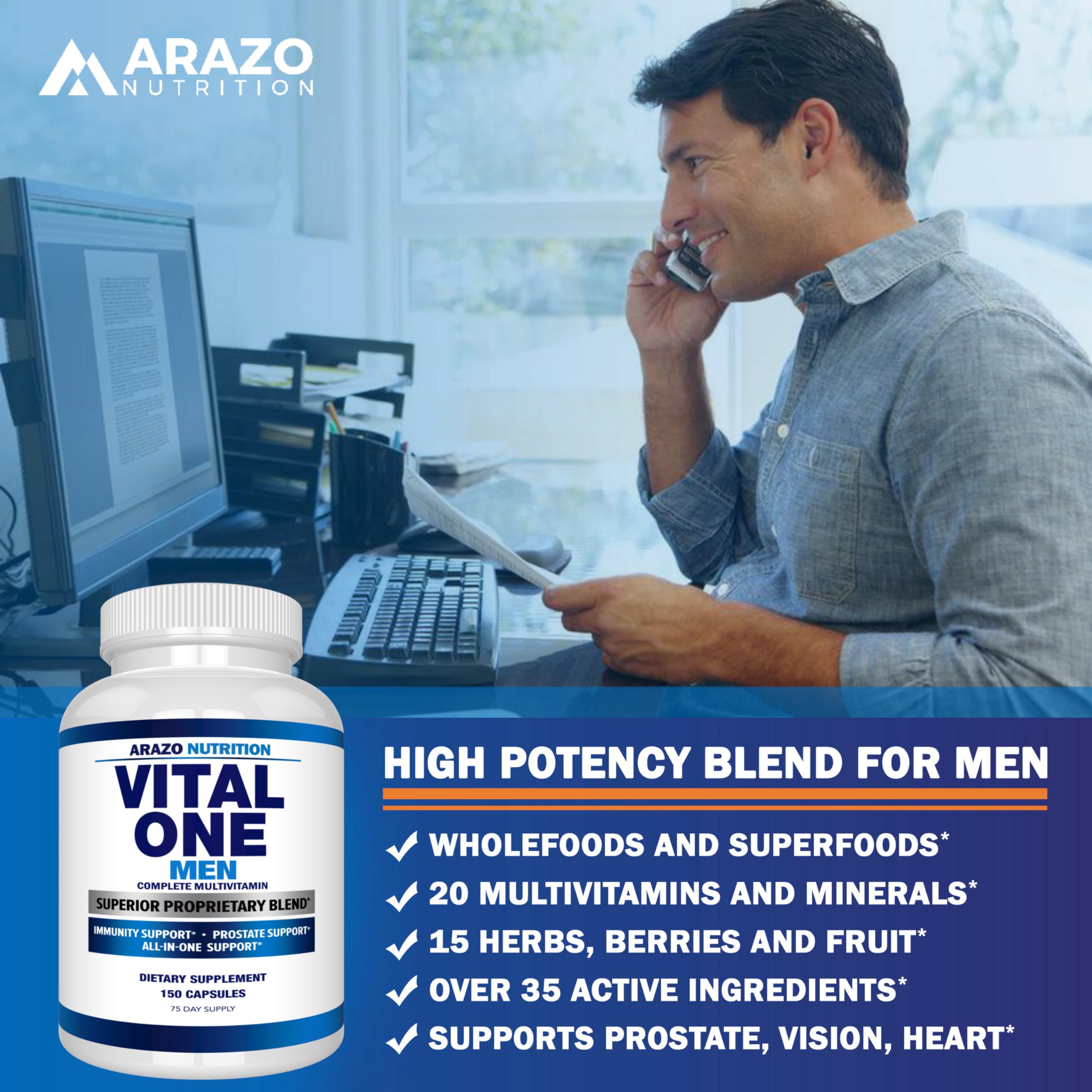 Arazo Nutrition Vital One Multivitamin for Men – Daily Wholefood Supplement - 150 Vegan Arazo NutritionAu supplements