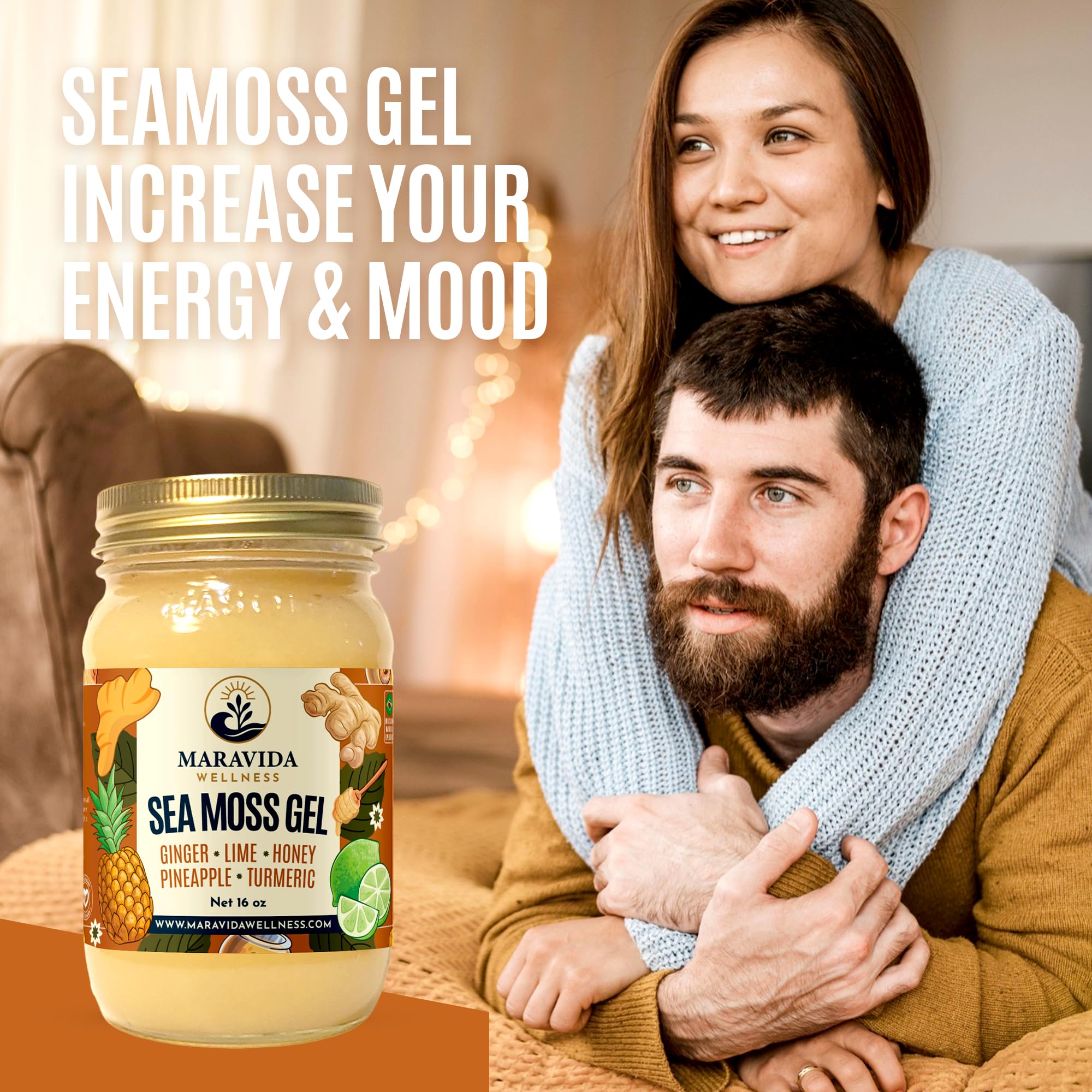 Maravida Wellness Sea Moss Gel – Pineapple, Lime, Honey, Ginger & Turmeric – 100% Natural Raw Organic Irish Moss – 16oz Jar – Premium Superfood for Everyday Wellness Maravida WellnessAu supplements