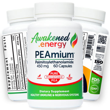 Palmitoylethanolamide 450mg Comfort Mobility Nerves Cognitive & Immune Support - Micronized High Absorption - All Natural Pea - USA Made - No Additives or Excipients – 60 Vegan Capsules Supplement Awakened.energyAu supplements