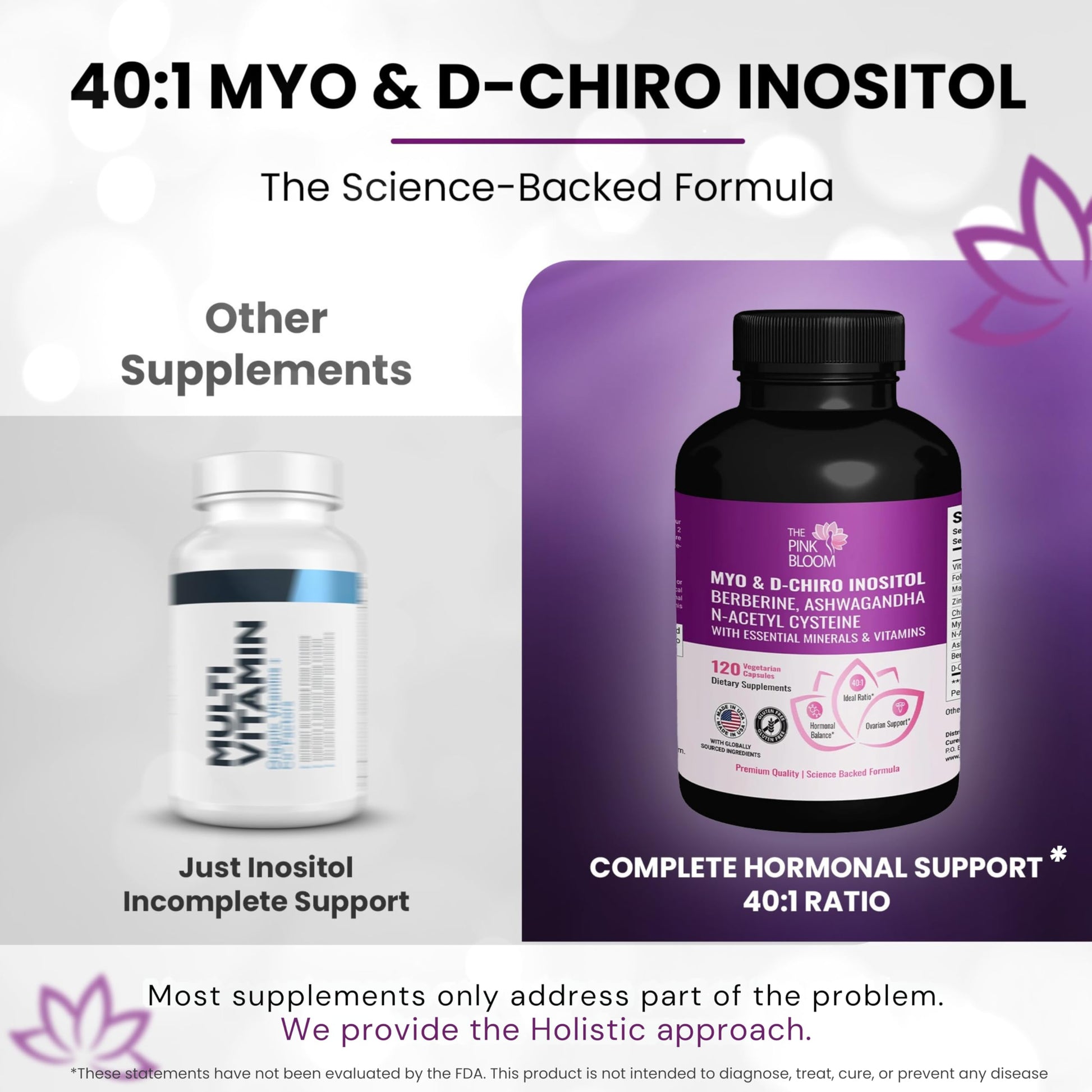 The Pink Bloom Myo & D-Chiro Inositol 40:1 Ratio – 120 Capsules | Myo Inositol Supplement for Women with Vitamin D, Ashwagandha, Folate & Zinc | Supplement for Hormone Balance & Ovarian Health The Pink BloomAu supplements
