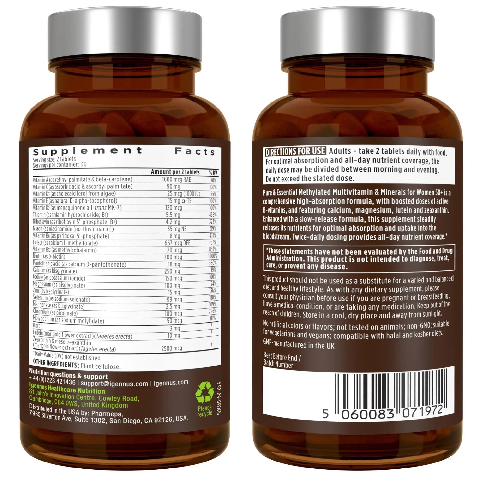 Igennus Methylated Women's 50+ Multivitamin with Calcium & Magnesium, Pure & Clean, All-Day Nutrient Delivery with High-Strength B-Vitamins Igennus Healthcare NutritionAu supplements