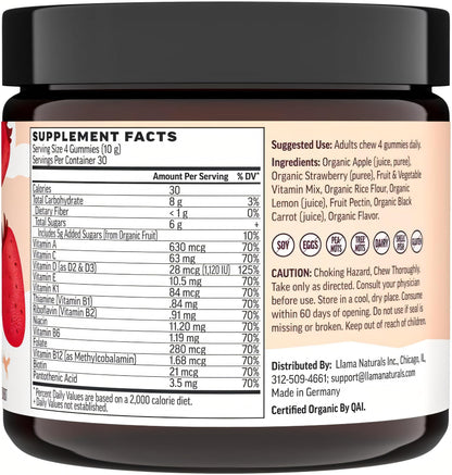 Llama Naturals Multivitamin for Women, Vegan, Organic Gummies with Vitamin D, C and K, Women's Real Fruit Gummy Vitamins Llama NaturalsUS supplements