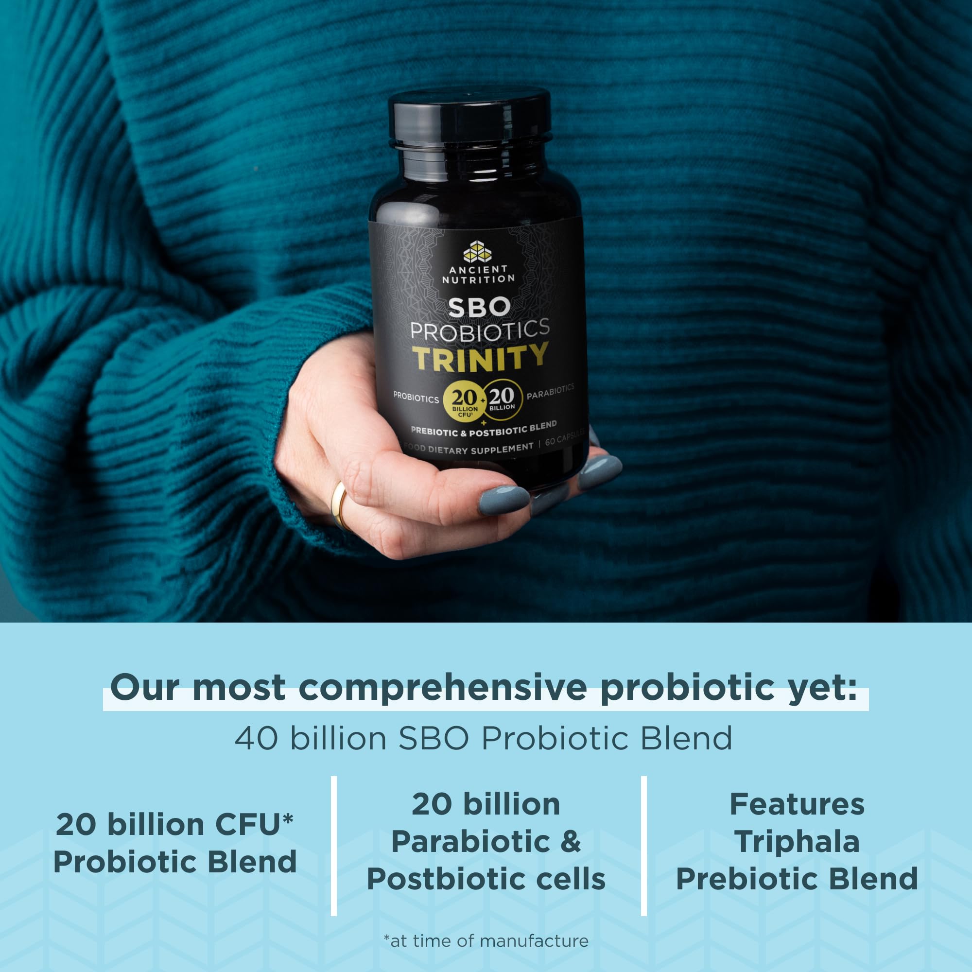 Ancient Nutrition SBO Probiotic Trinity Daily Care, Probiotics for Digestive Health, 40 Billion Blend of Prebiotics, Probiotics, Postbiotics, and Parabiotics Reduces Occasional Bloating, 60 Count Ancient NutritionAu supplements
