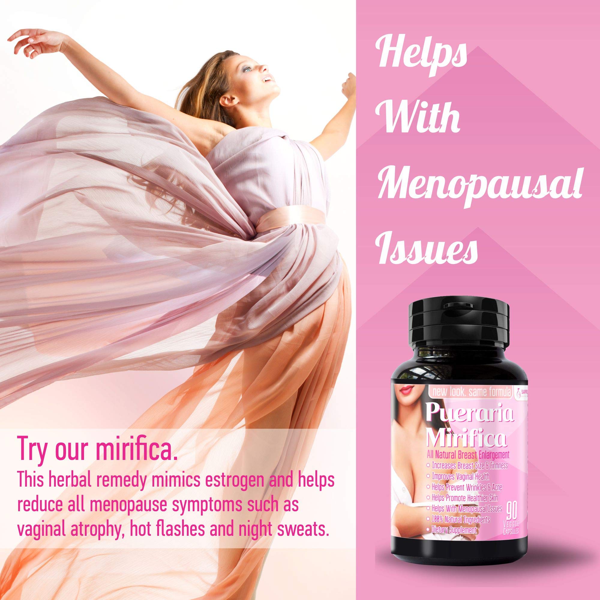 Pueraria Mirifica Capsules 2000mg Daily - Breast Enhancement Pills and Estrogen Supplement for Women and Men, Breast Enlargement Pills for Women and Transgender - Breast Growth Breast Enhancer Sapir's NutritionAu supplements