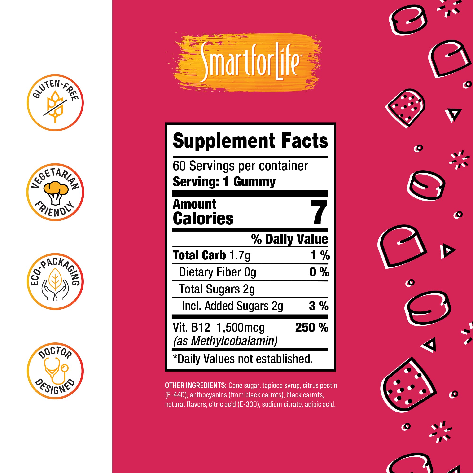 B12 Gummy Vitamins - 1500 mcg Vitamin B12 Gummies for Adults and Kids - Helps with Energy, Metabolism, Bone Nervous System Support Smart for LifeUS supplements