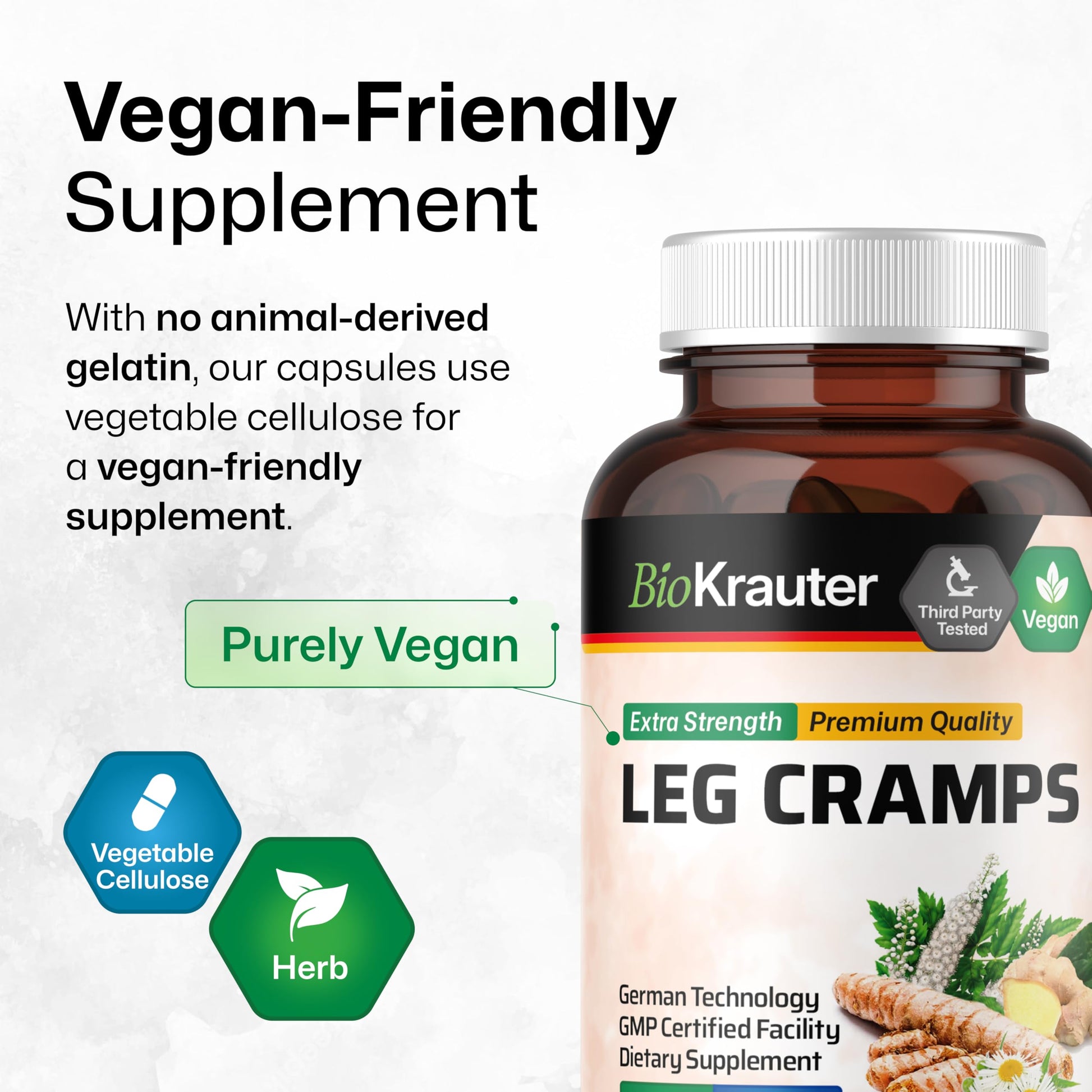 BIO KRAUTER® Magnesium Glycinate for Leg Сramps & Relax - 5-in-1 Formula Magnesium Glycinate 400mg with Turmeric, Black Cohosh, Ginger, Chamomile 1200 mg 100 Caps - No Fillers, Non-GMO, 50-Day Supply BIO KRAUTERAu supplements
