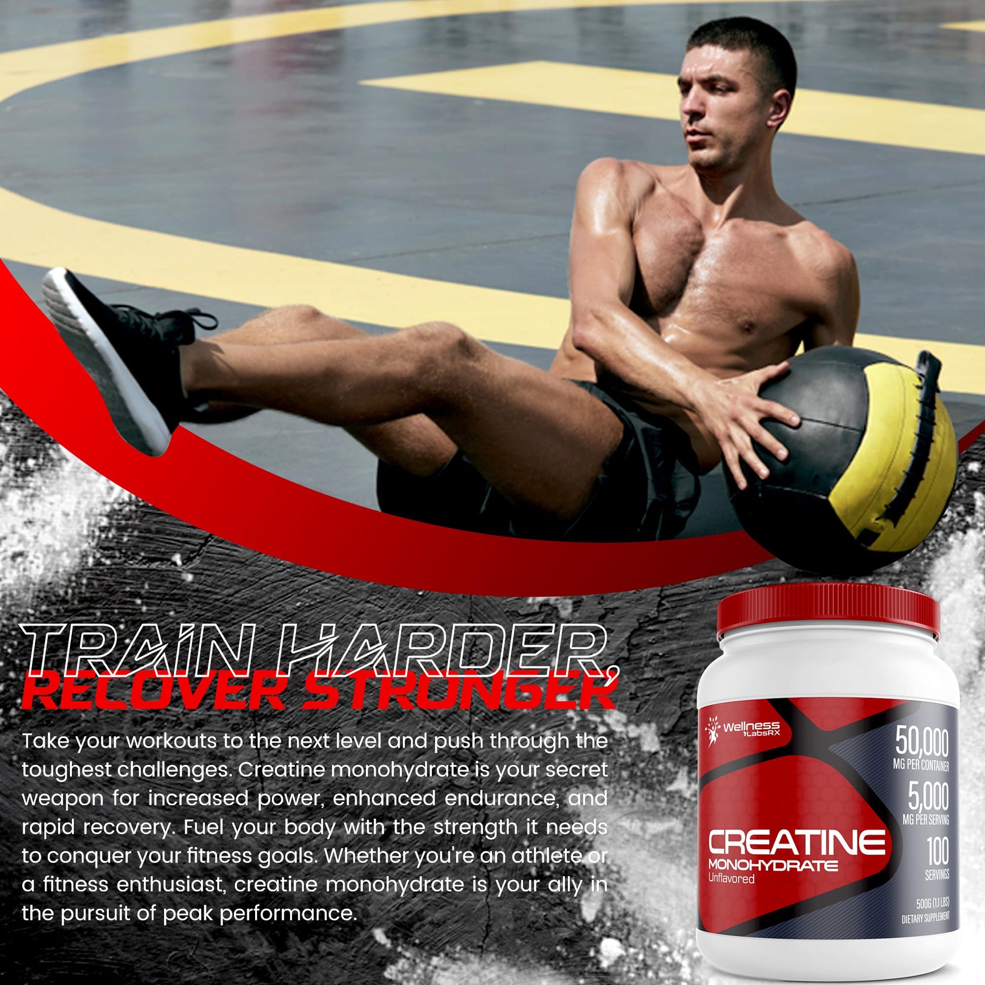 Creatine Monohydrate Powder - 5000mg Micronized for Muscle Growth, Enhanced WELLNESS LABSRXUS supplements