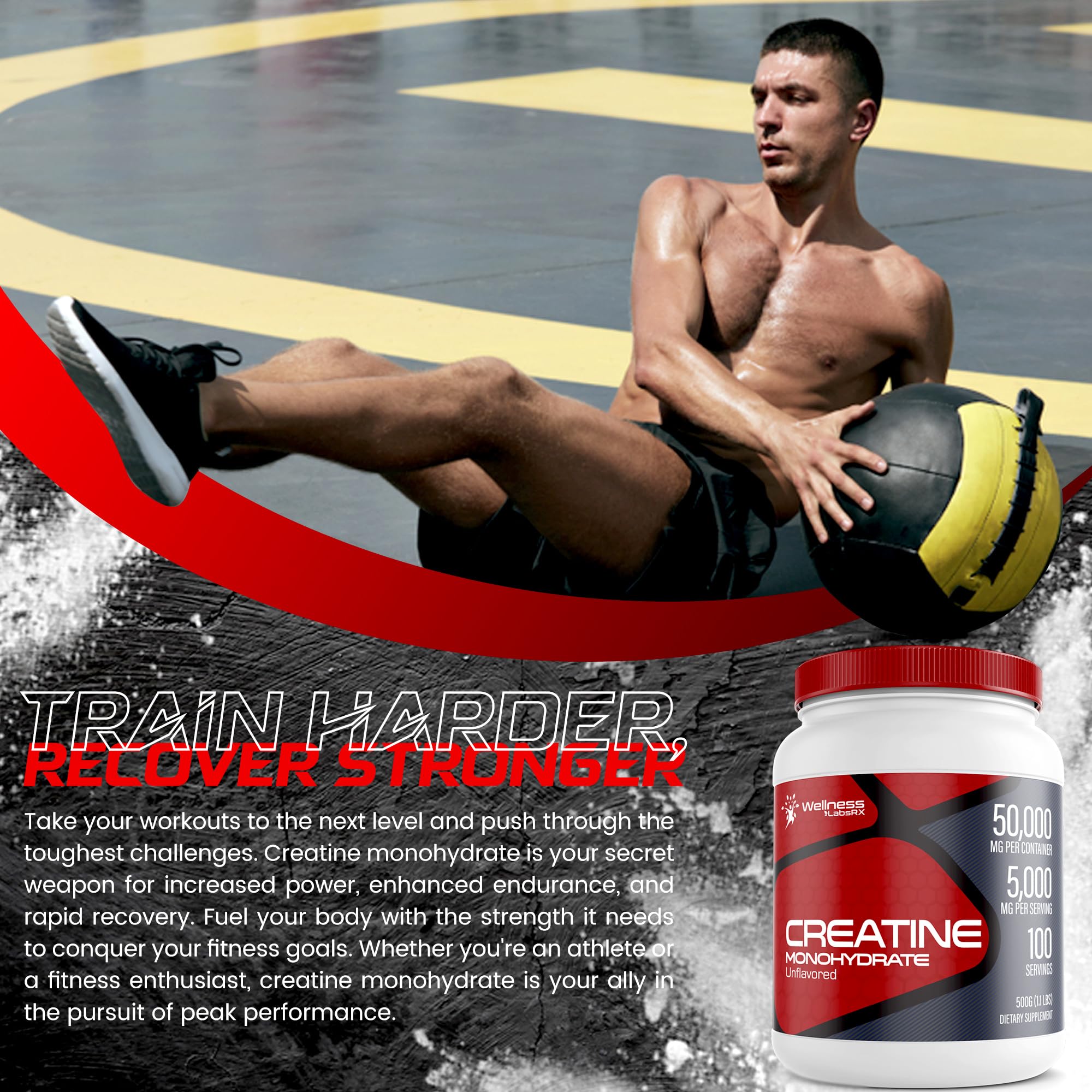 Creatine Monohydrate Powder - 5000mg Micronized for Muscle Growth, Enhanced WELLNESS LABSRXUS supplements