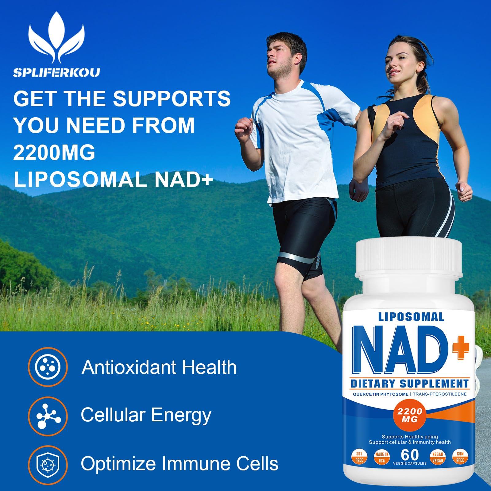 Spliferkou 2200mg Liposomal NAD+ Supplement - Enhances Cell Energy & Aging Defese, 60 Capsules SpliferkouAu supplements