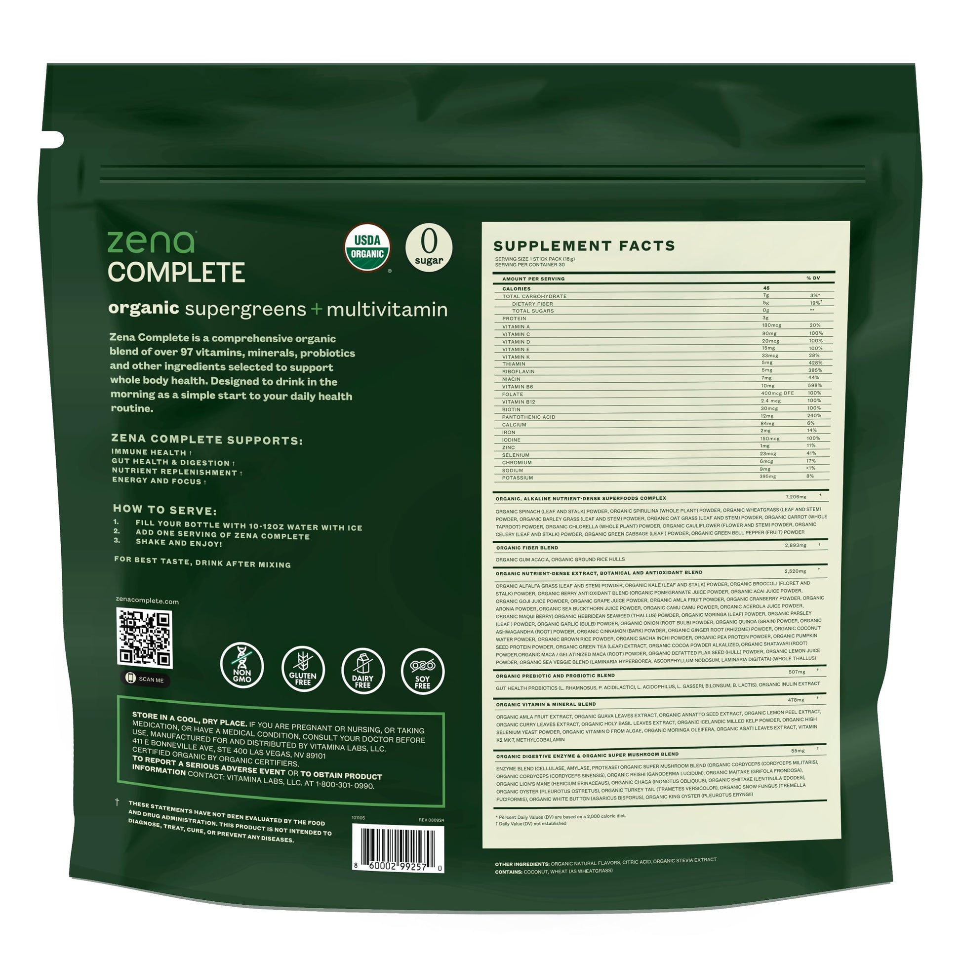 Zena Complete Organic Super Greens Powder & Multivitamin, 90+ Supergreens, Fruits, Veggies, Pre & Probiotics, Watermelon Citrus Flavor Zena NutritionAu supplements