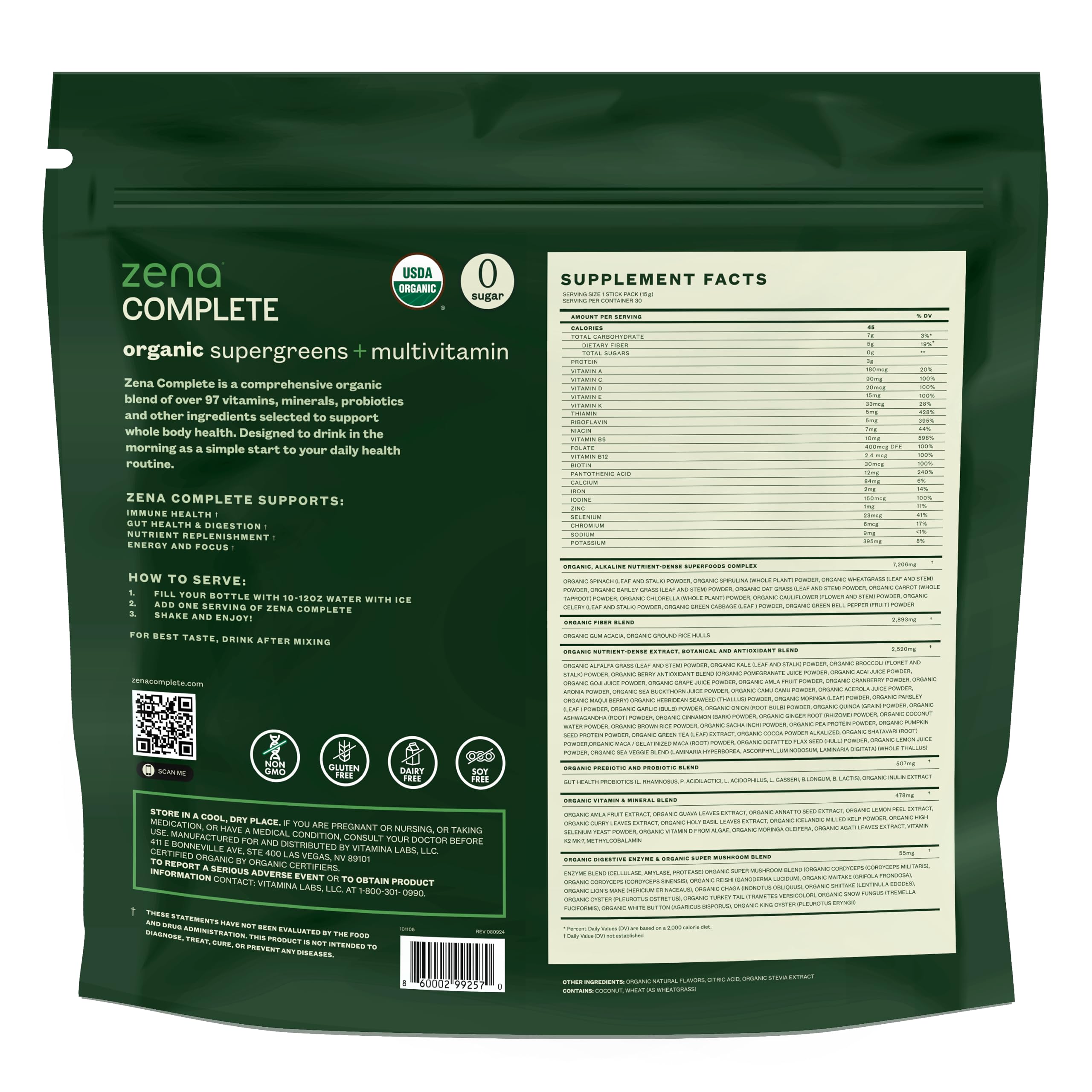 Zena Complete Organic Super Greens Powder & Multivitamin, 90+ Supergreens, Fruits, Veggies, Pre & Probiotics, Watermelon Citrus Flavor Zena NutritionAu supplements