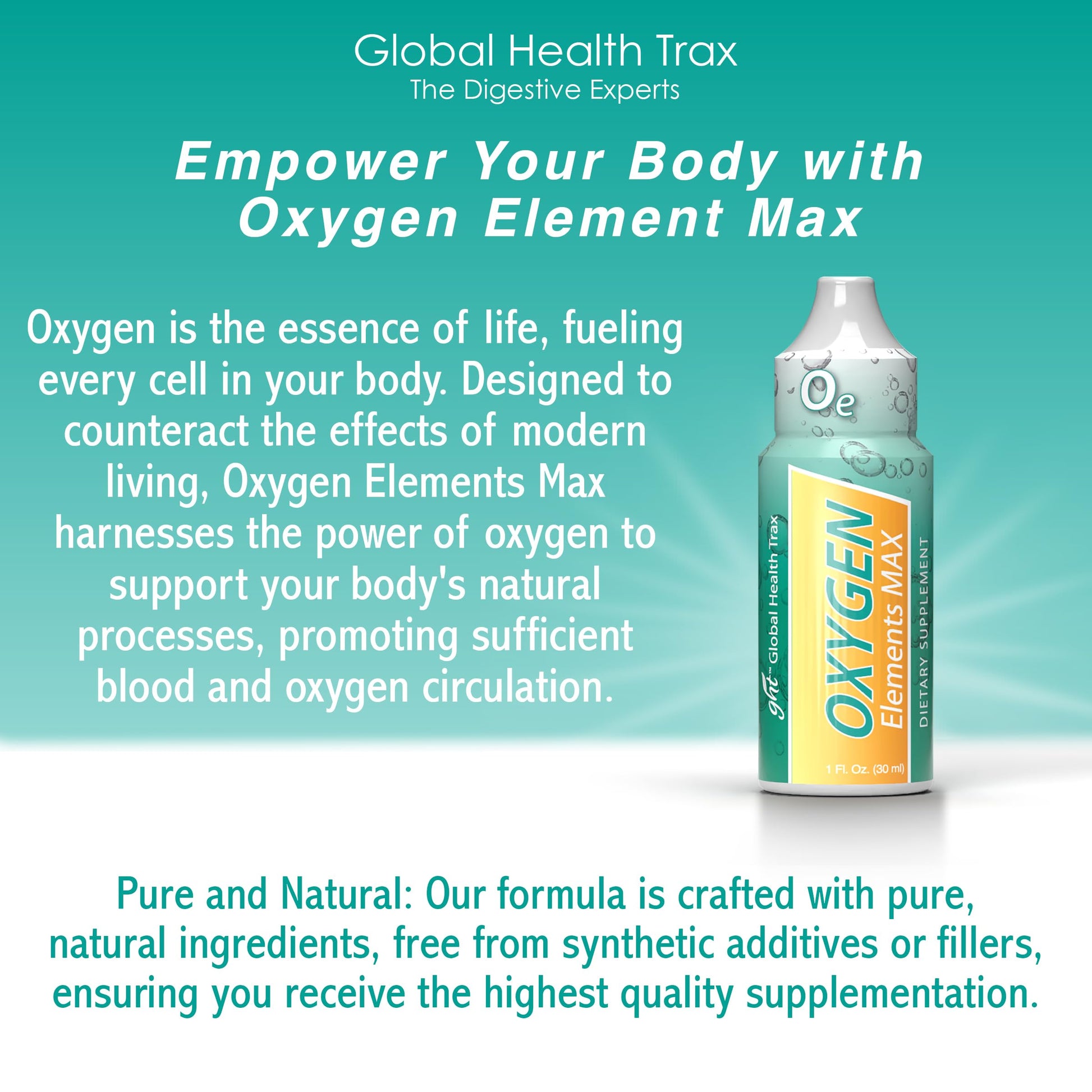 GHT Oxygen Elements Max Liquid Oxygen Drops in 1 Ounce Bottle, Portable Supplement - Bolster Endurance and Stamina, Cleanse Cells (3 Pack) ght Global Health TraxAu supplements