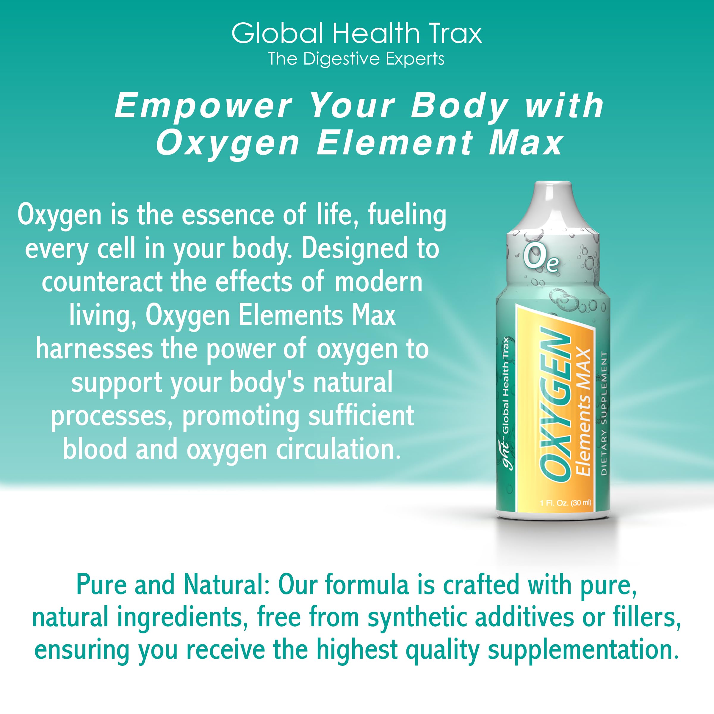 GHT Oxygen Elements Max Liquid Oxygen Drops in 1 Ounce Bottle, Portable Supplement - Bolster Endurance and Stamina, Cleanse Cells (3 Pack) ght Global Health TraxAu supplements