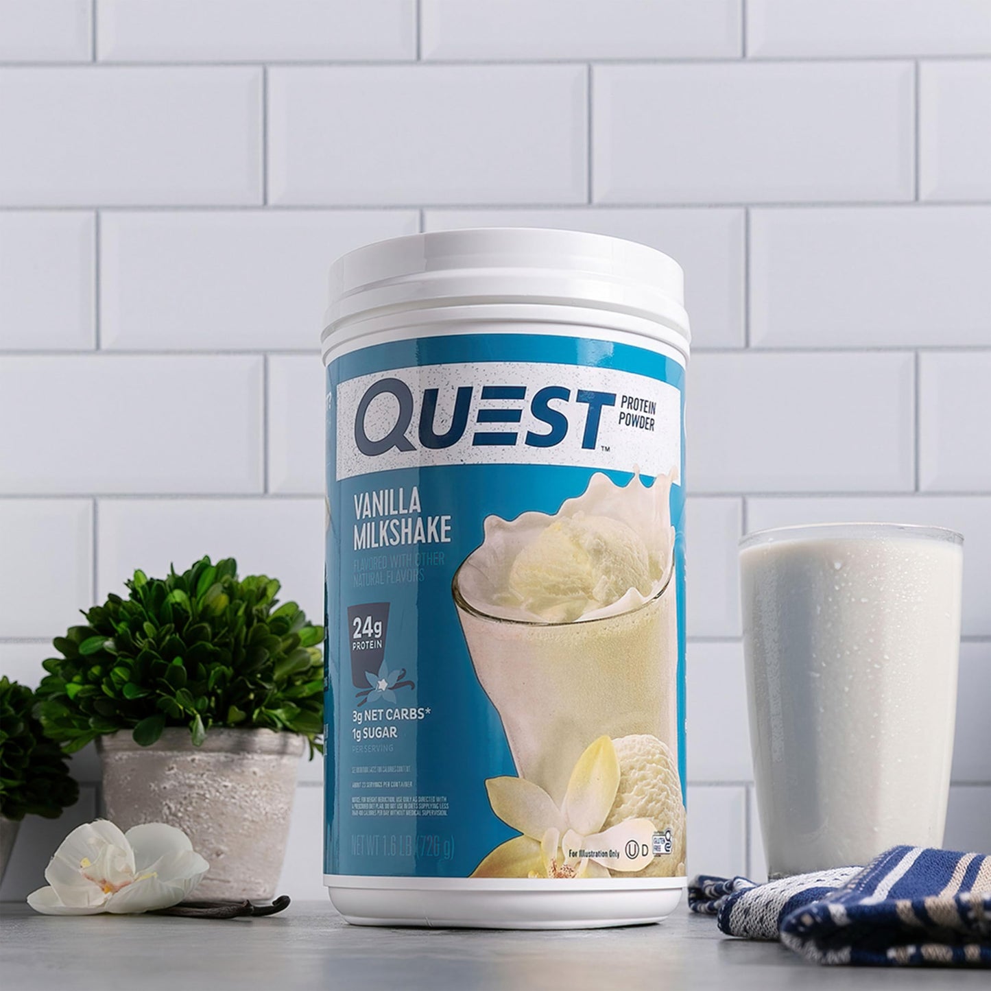Quest Nutrition Vanilla Milkshake Protein Powder, 24g of Protein, 1g of Sugar, Low Carb, Gluten Free, 1.6 Pound, 23 Servings QuestUS supplements