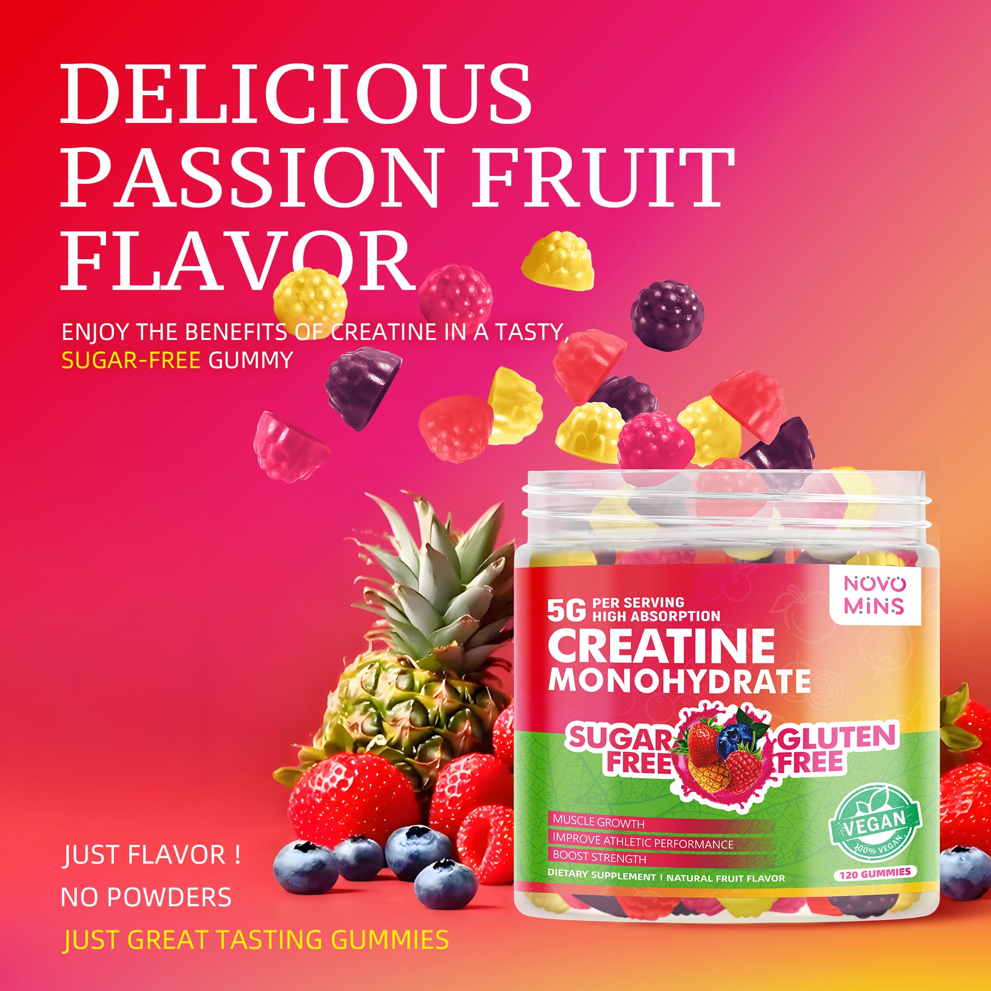 NSF Certified Creatine Gummy - Creatine Monohydrate Gummies 5000mg for Men & Women, Chewables Creatine Monohydrate for Muscle Strength, Muscle Builder, Energy Boost, Pre-Workout Supplement(120 Count) novominsAu supplements