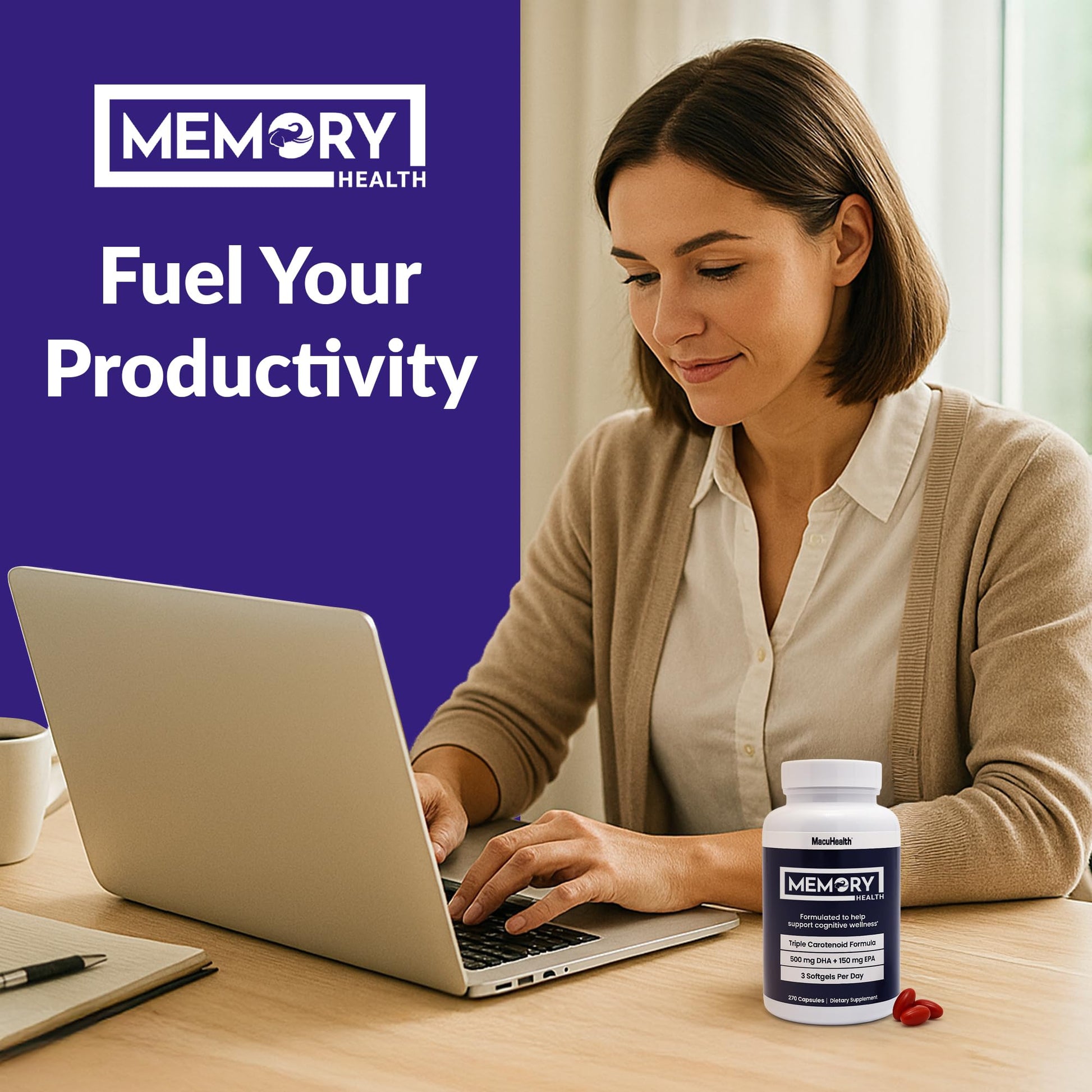 Memory Health Softgels with Omega-3, Carotenoids, and Vitamin E – Designed for Mental Focus, Energy, and Enhanced Clarity - (270 Softgels, 90 Days Supply) MacuhealthAu supplements