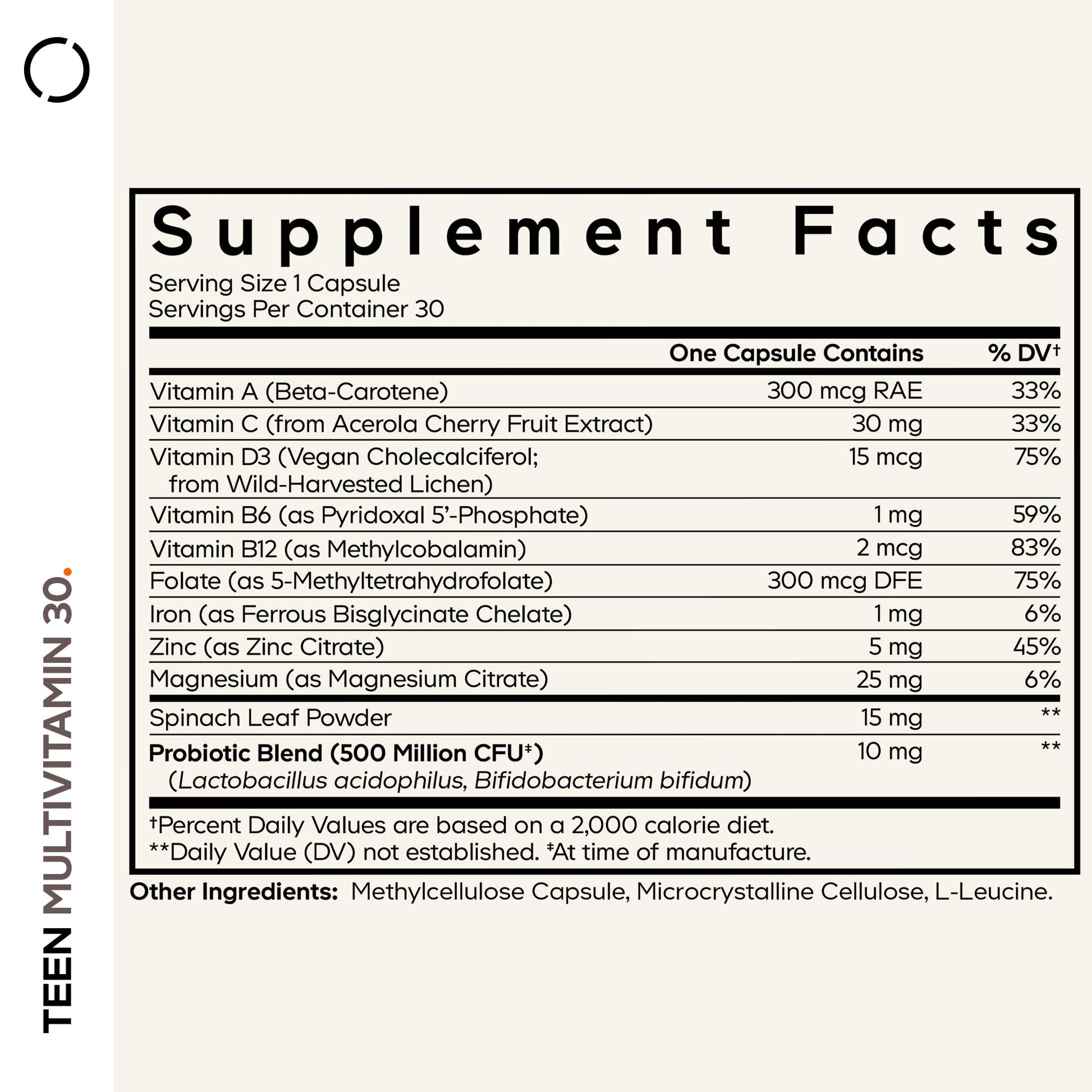 Codeage Teen Multivitamin - Vitamins A, C, D3, B6, B12, Folate, Zinc, Magnesium, Iron, Probiotics, Fermented Spinach - Multivitamins for Teenage Boys and Girls - Non-GMO, Gluten-Free - 30 Capsules CodeageAu supplements